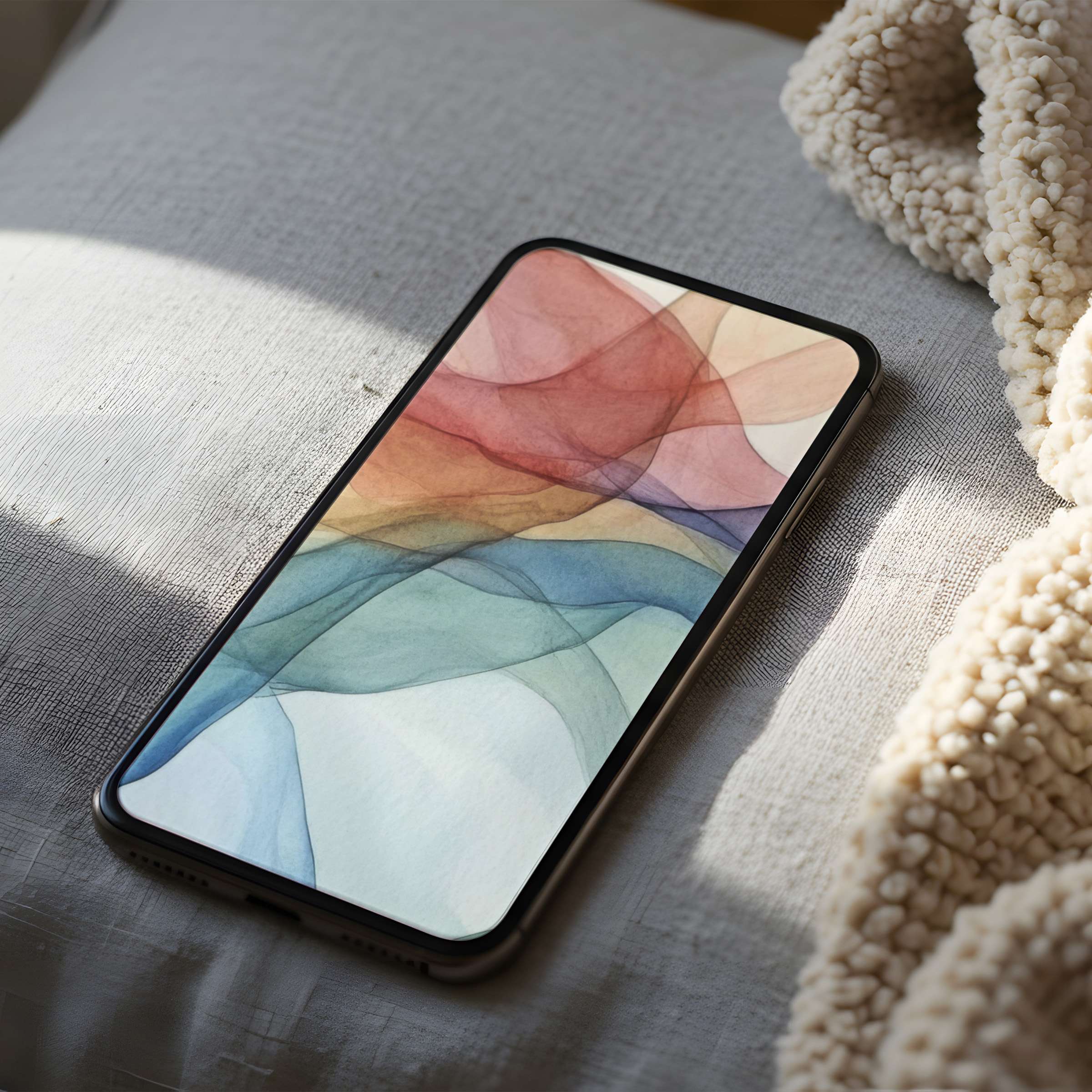 Elegant phone wallpaper with flowing pastel colors creates a serene, curated space for iPhone and android digital download users