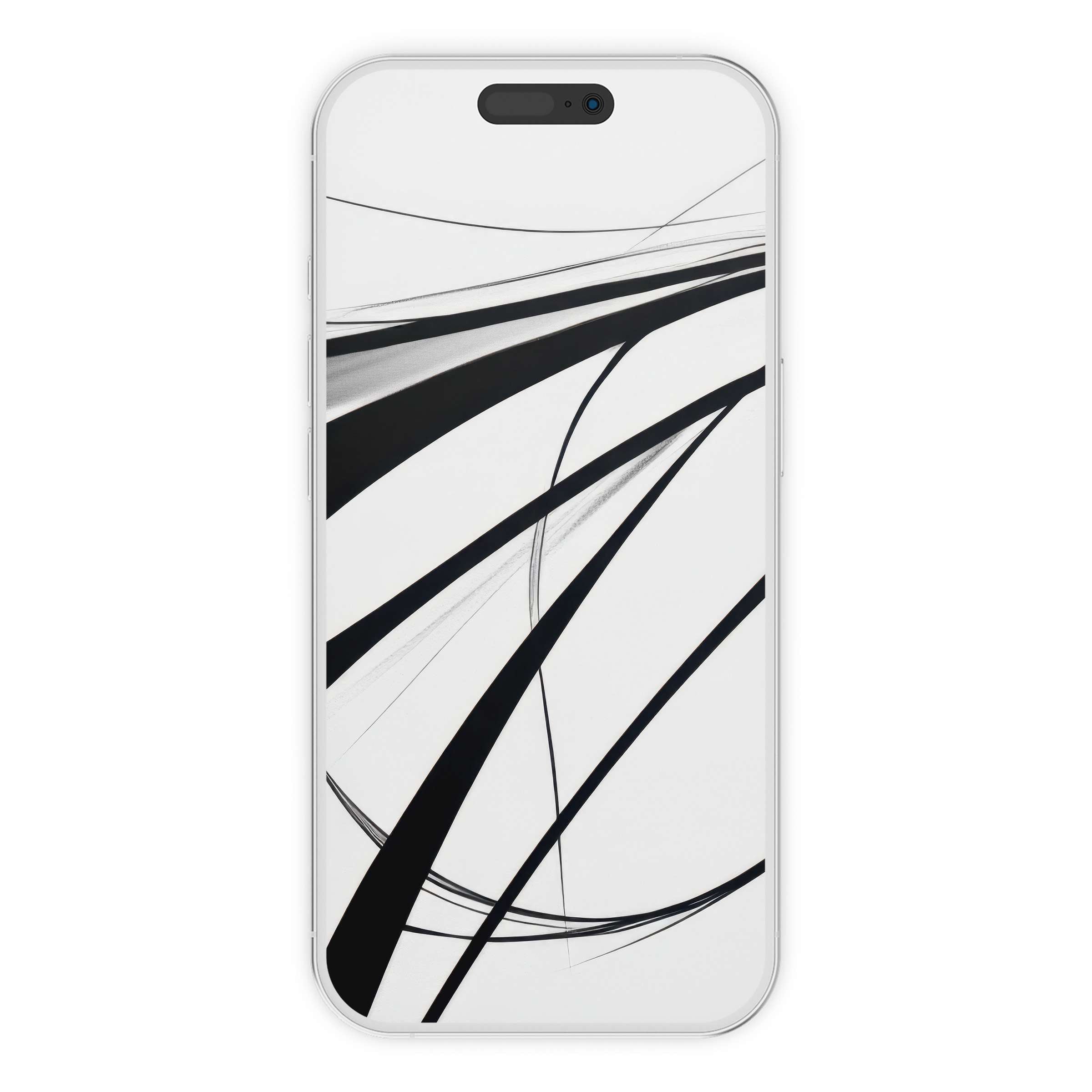 Elegant modern iPhone wallpaper featuring sleek black and white abstract lines, ideal phone background for digital download, soothing style