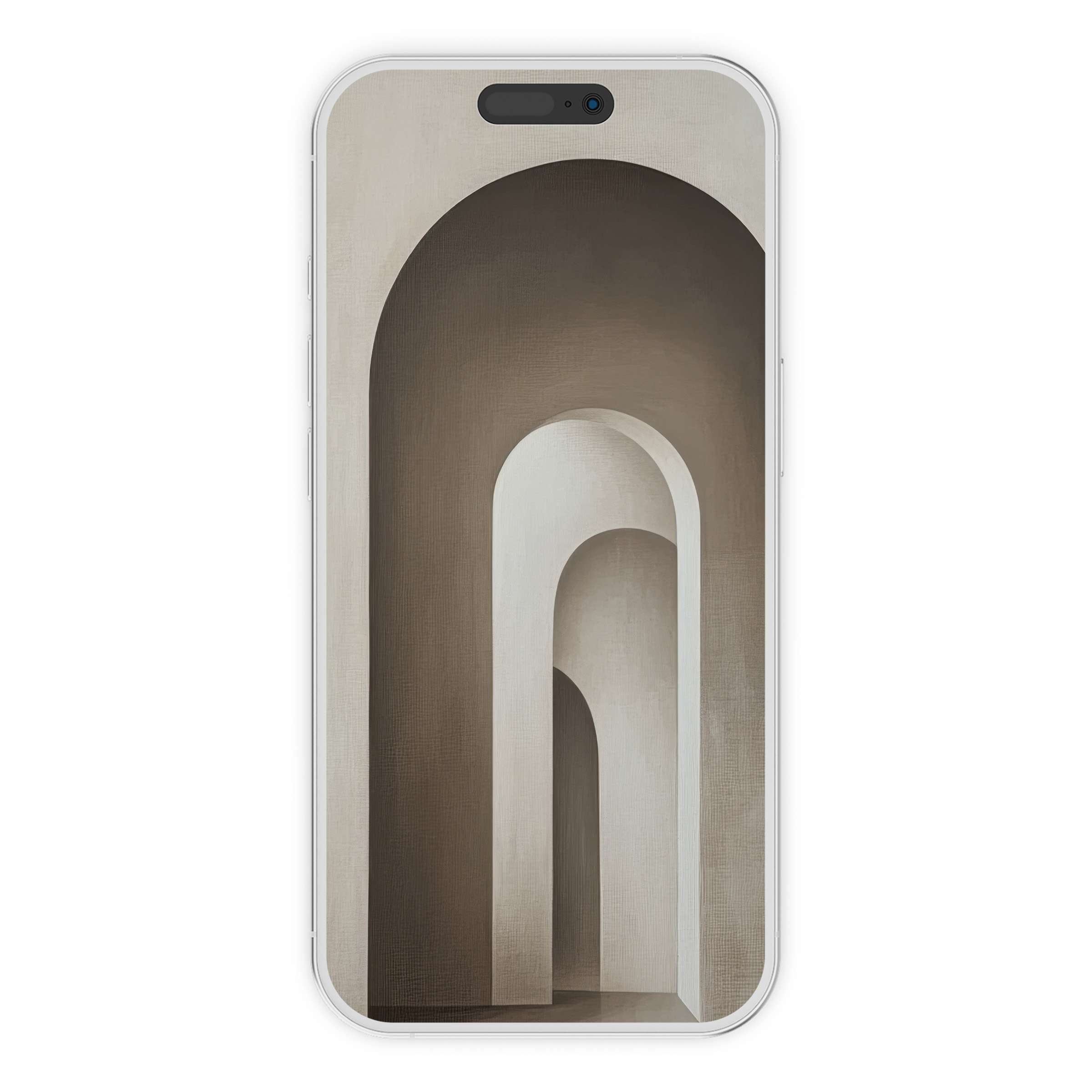 Modern iPhone wallpaper featuring elegant archways in beige tones for a serene phone background digital download and artful design