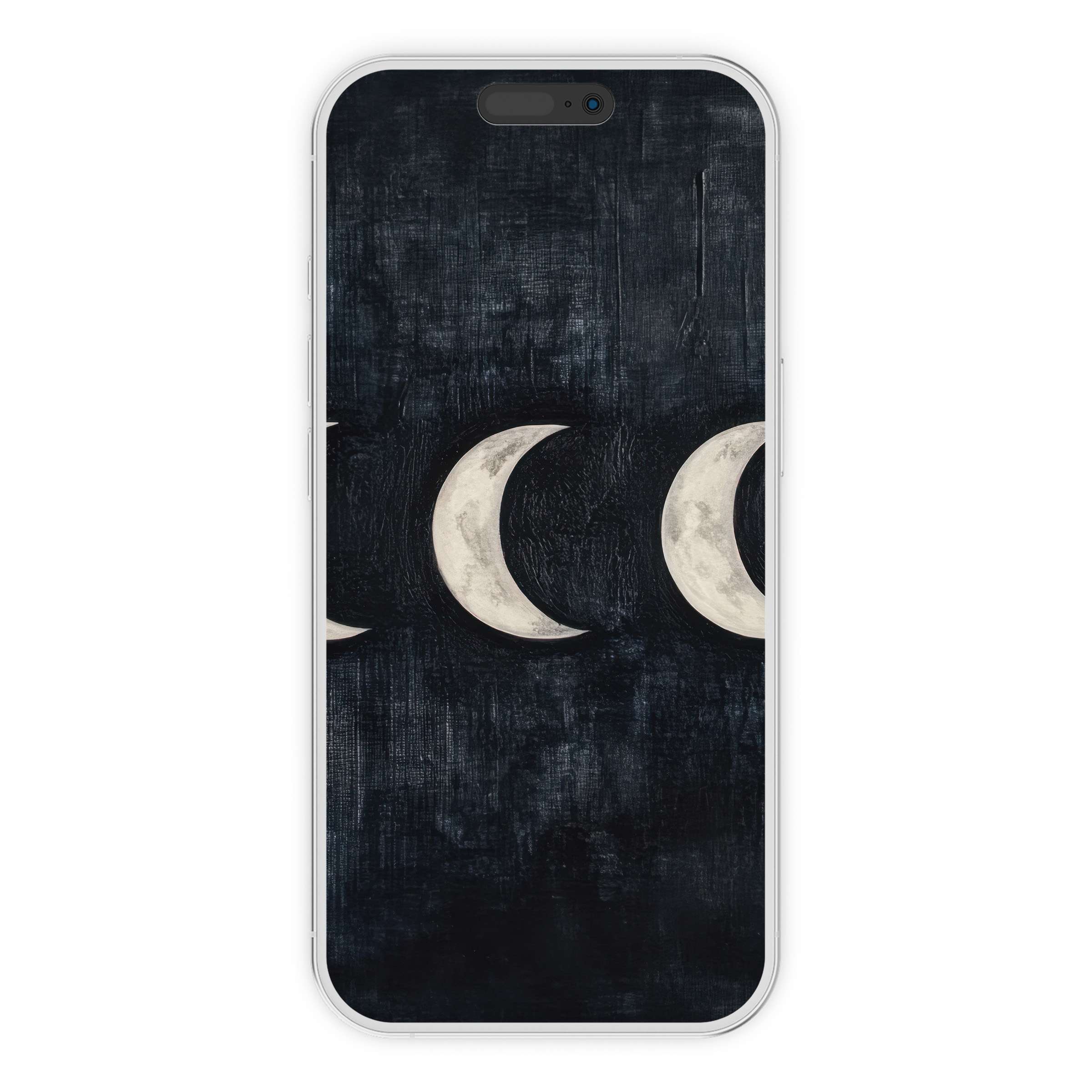 Modern iPhone wallpaper featuring elegant moon phases on a textured black background for phone decor digital download calming aesthetic