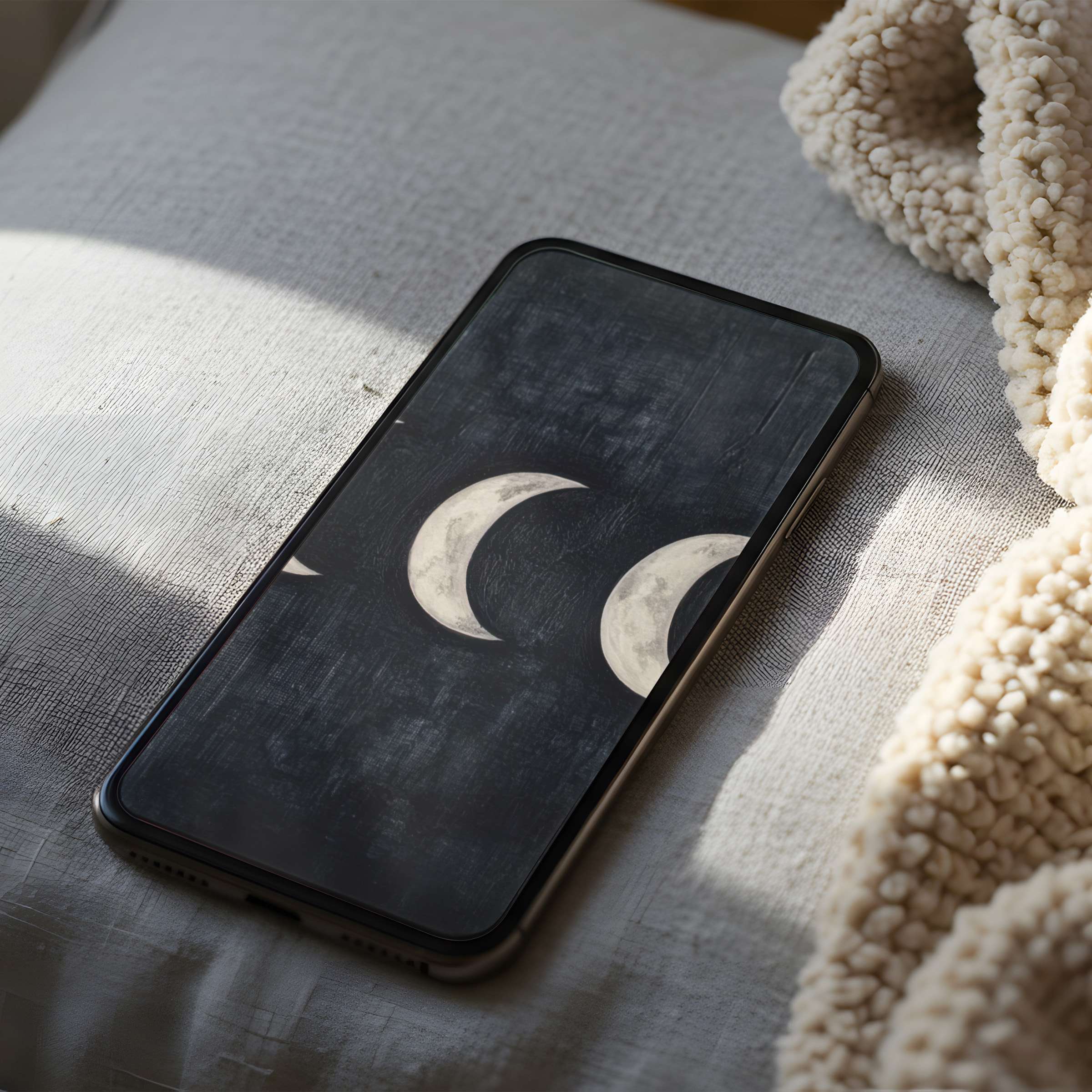 Elegant phone wallpaper featuring serene crescent moons on a textured dark background in high resolution suitable for digital download