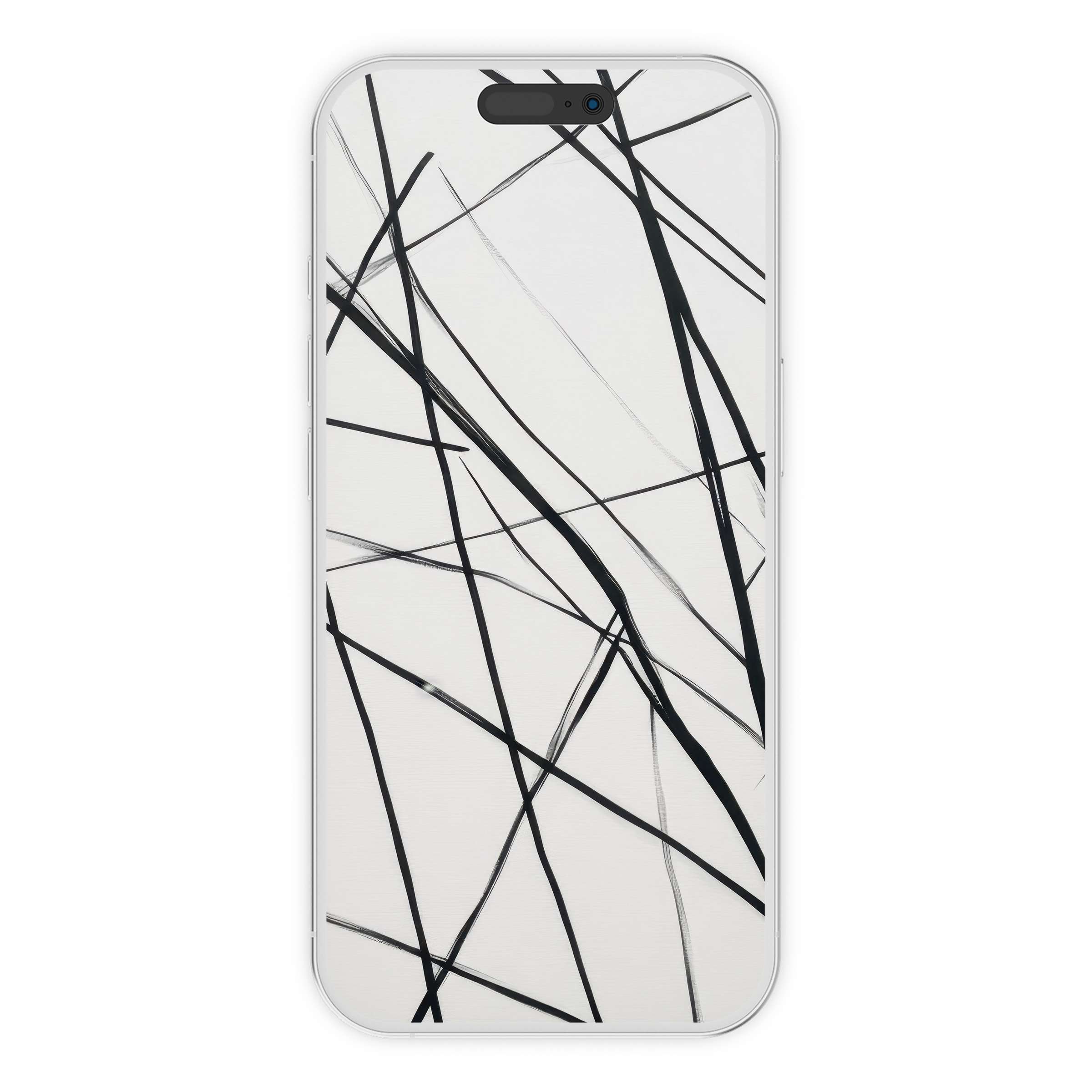 Elegant modern iPhone wallpaper with abstract black lines on a white background for a serene digital download phone experience