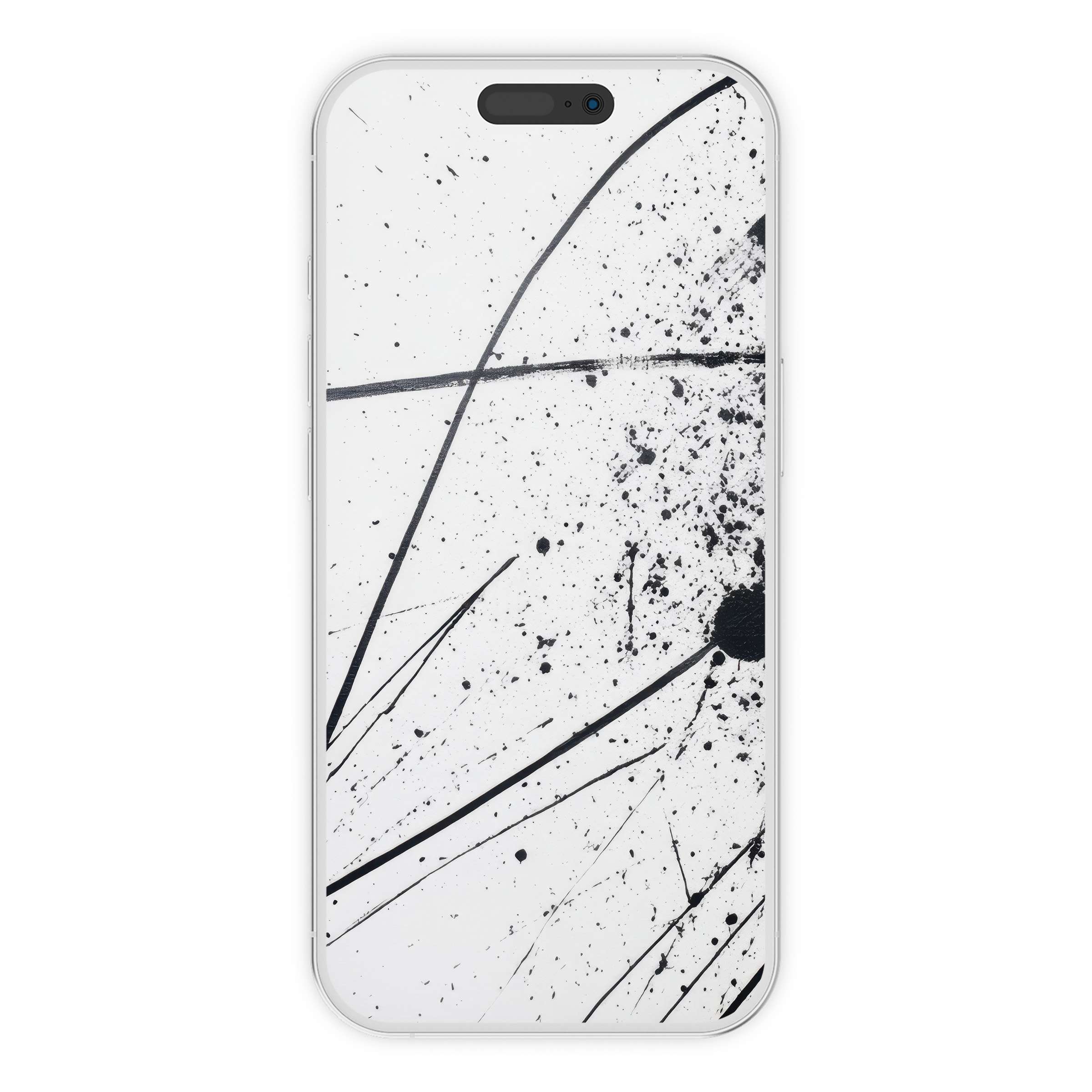 Abstract black and white splatter art brings edgy elegance to this modern iPhone wallpaper digital download phone background