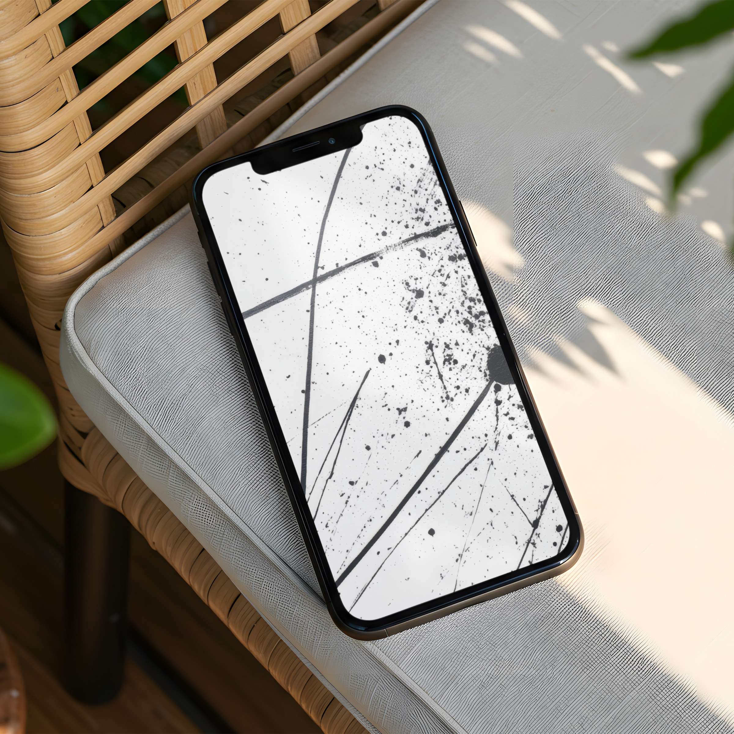 Abstract black and white iPhone background with elegant splatters and lines offers instant download for inspiring phone decor