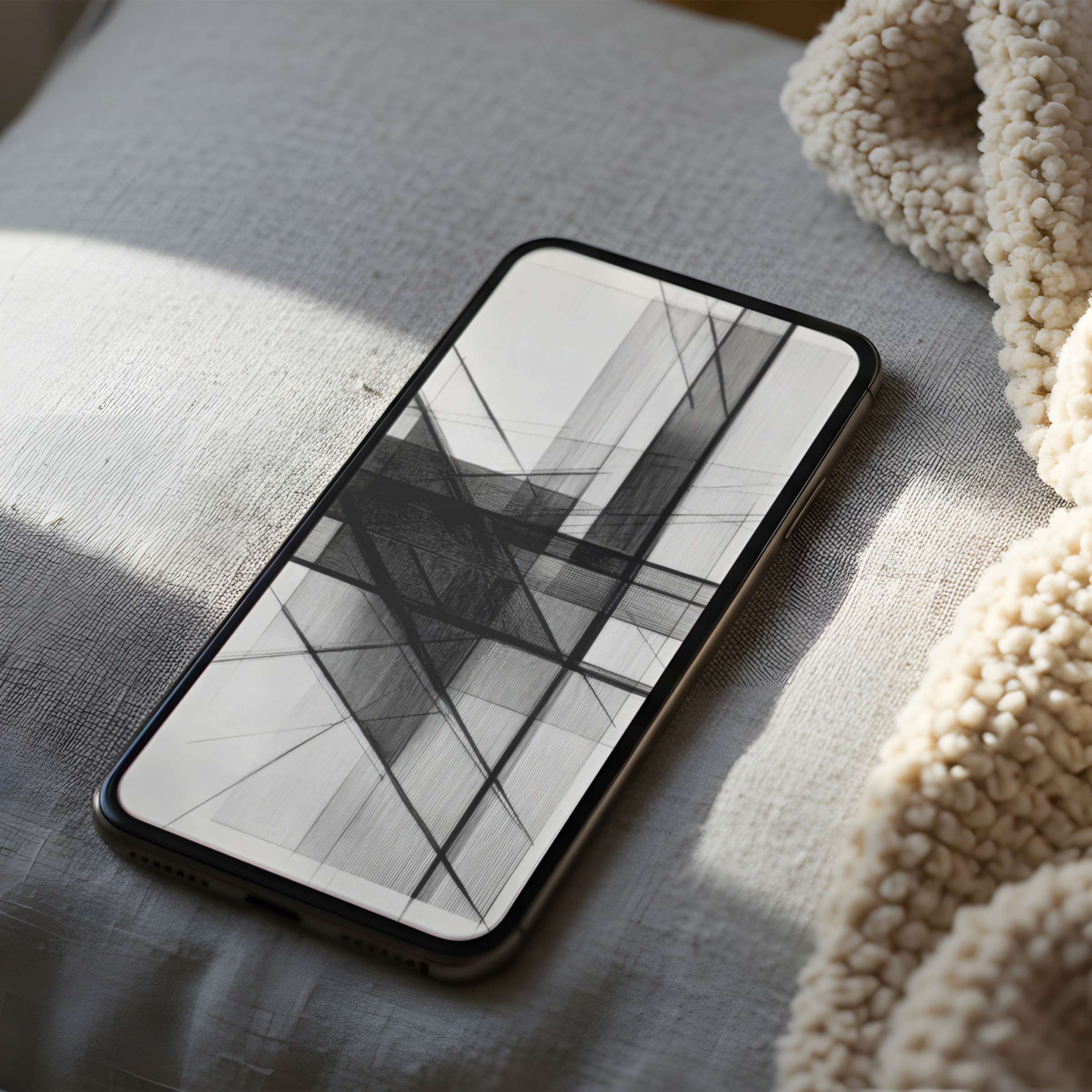 Abstract black and white design phone wallpaper brings minimalist elegance to your iPhone or Android screen, offering a calming digital download