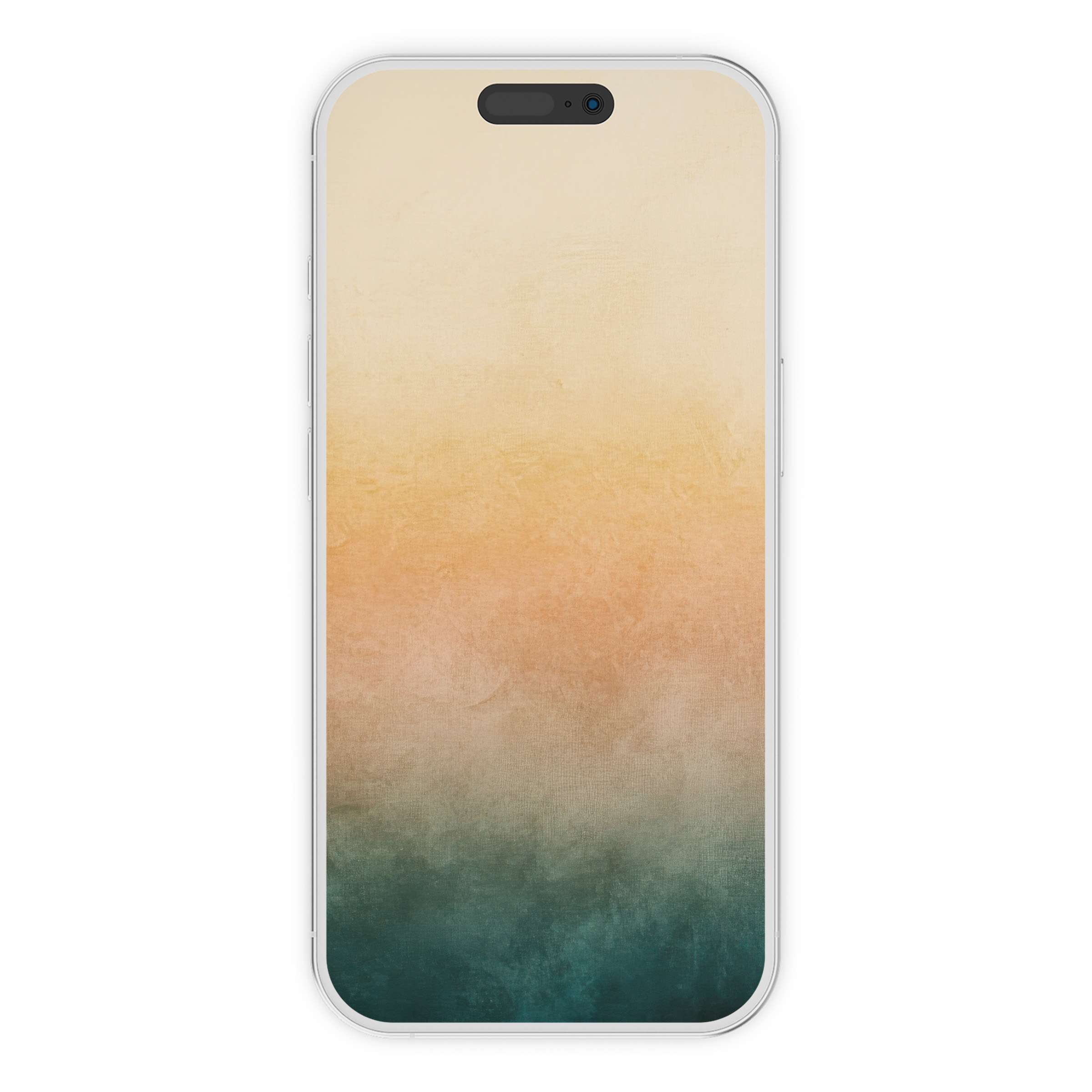 Elegant modern iPhone wallpaper with a gradient of warm sunset hues and deep teal, perfect phone background digital download option
