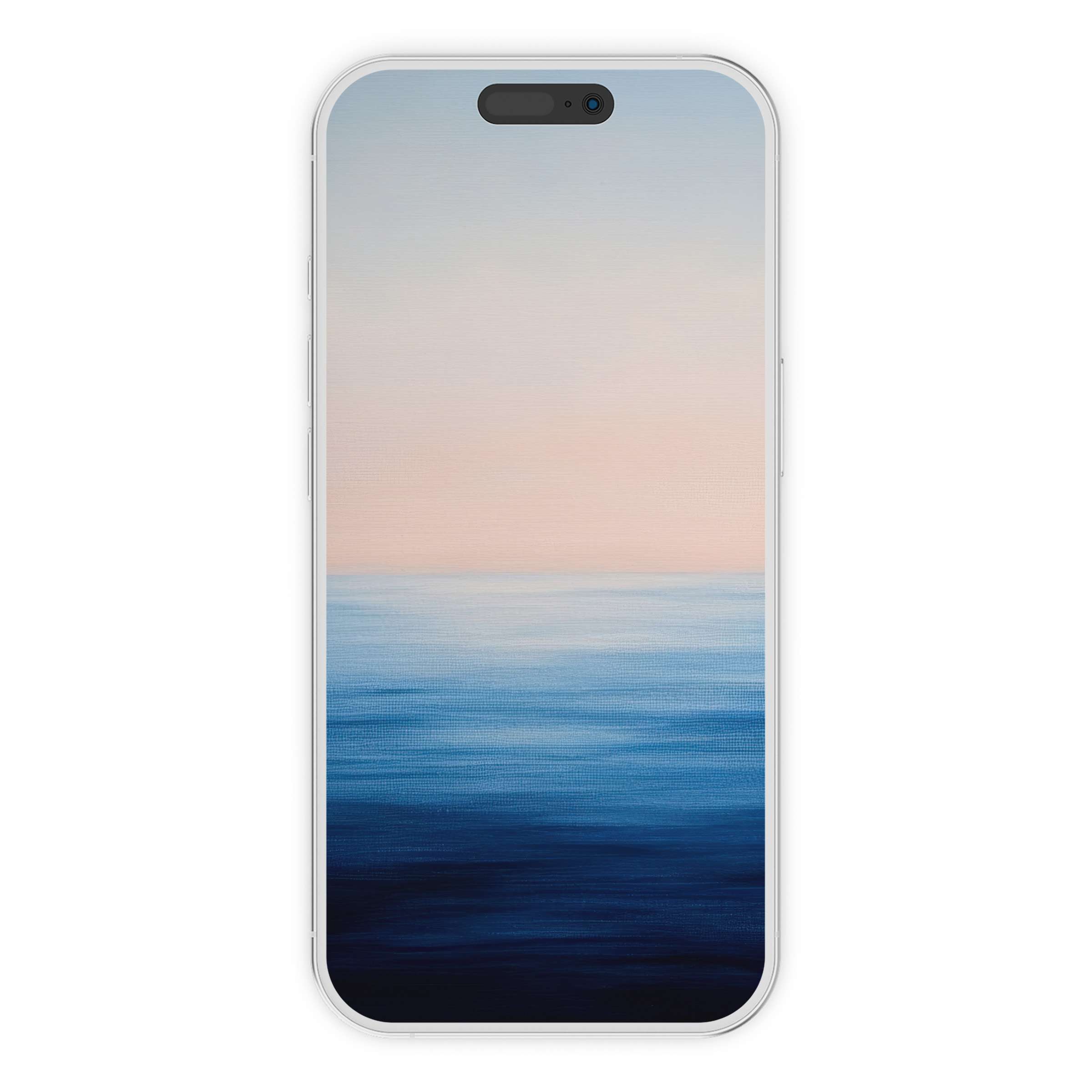 Calming modern iPhone wallpaper with ocean blues and pink skies, a digital download for an elegant phone background ambiance
