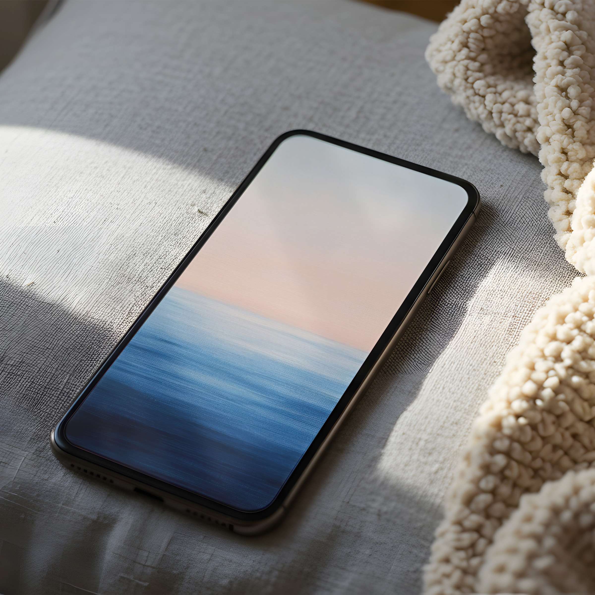 Serene phone wallpaper featuring a tranquil blue ocean and soft pastel horizon in high resolution, perfect for iPhone and Android downloads