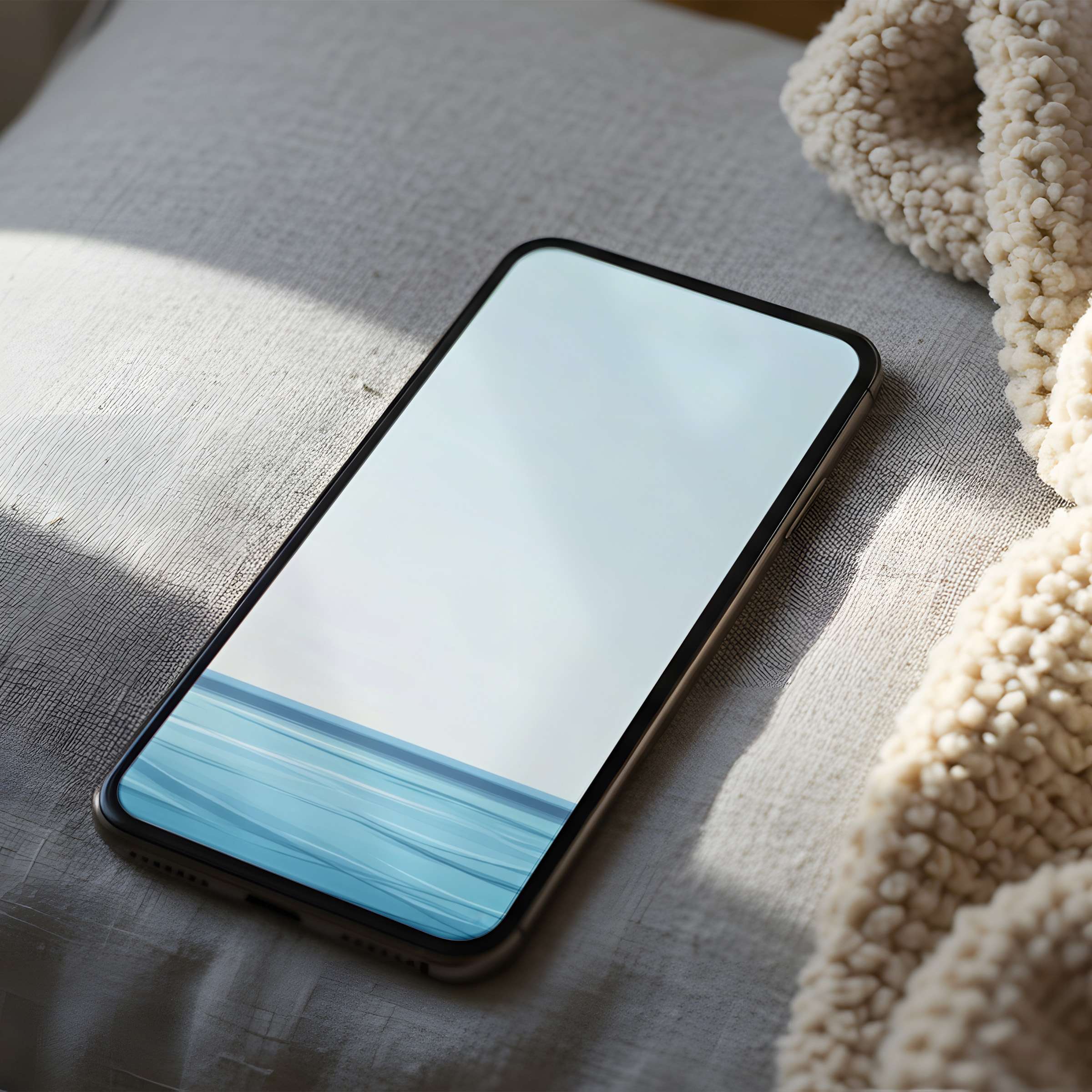 Serene ocean-inspired phone wallpaper in soft blues and whites enhances your space, perfect for iPhone and Android, digital download