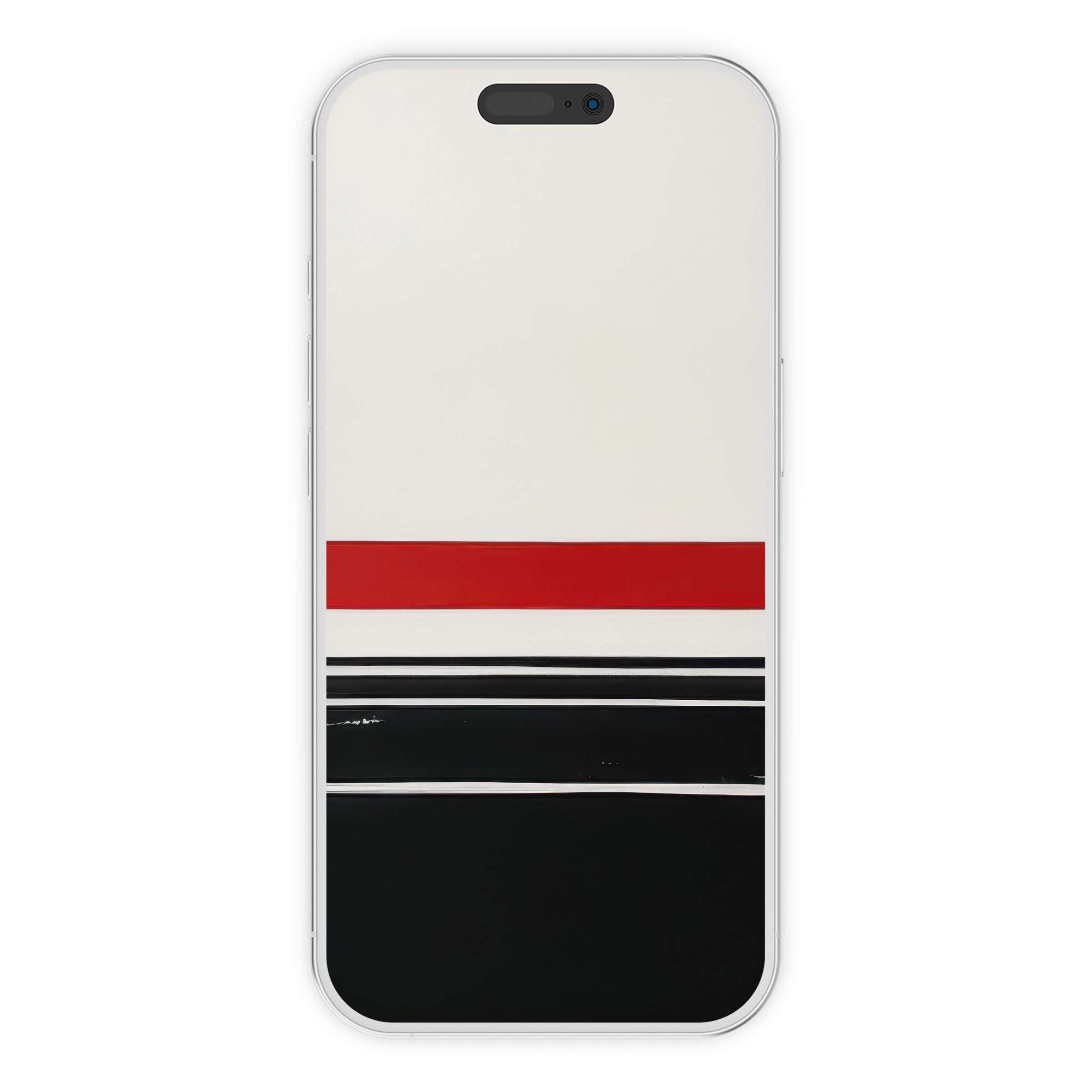 Modern iPhone wallpaper features minimalist red and black stripes on a white background for an elegant digital download phone art design
