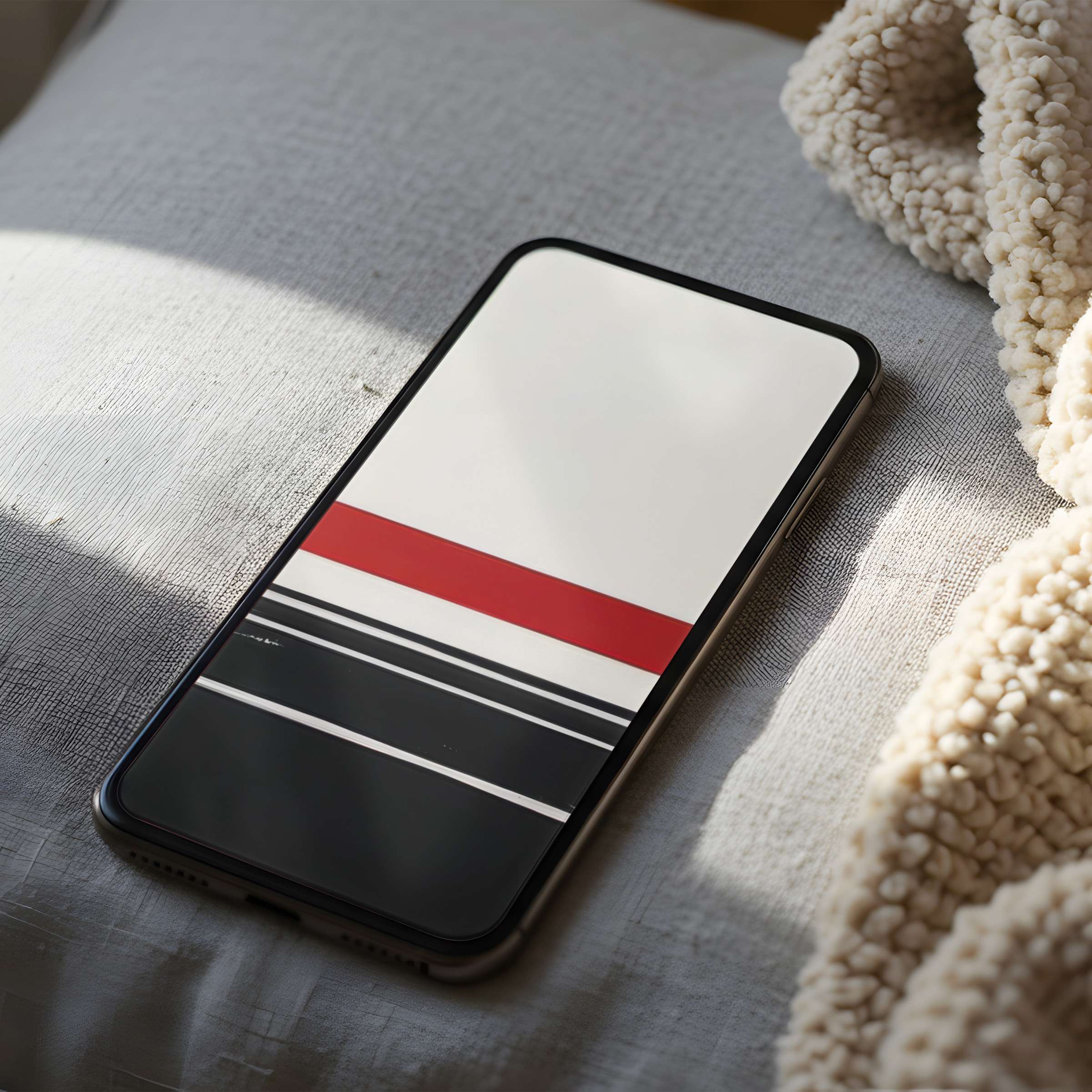 Modern phone wallpaper featuring minimalist red and black stripes on high resolution screen, perfect for iPhone or Android users seeking tranquility