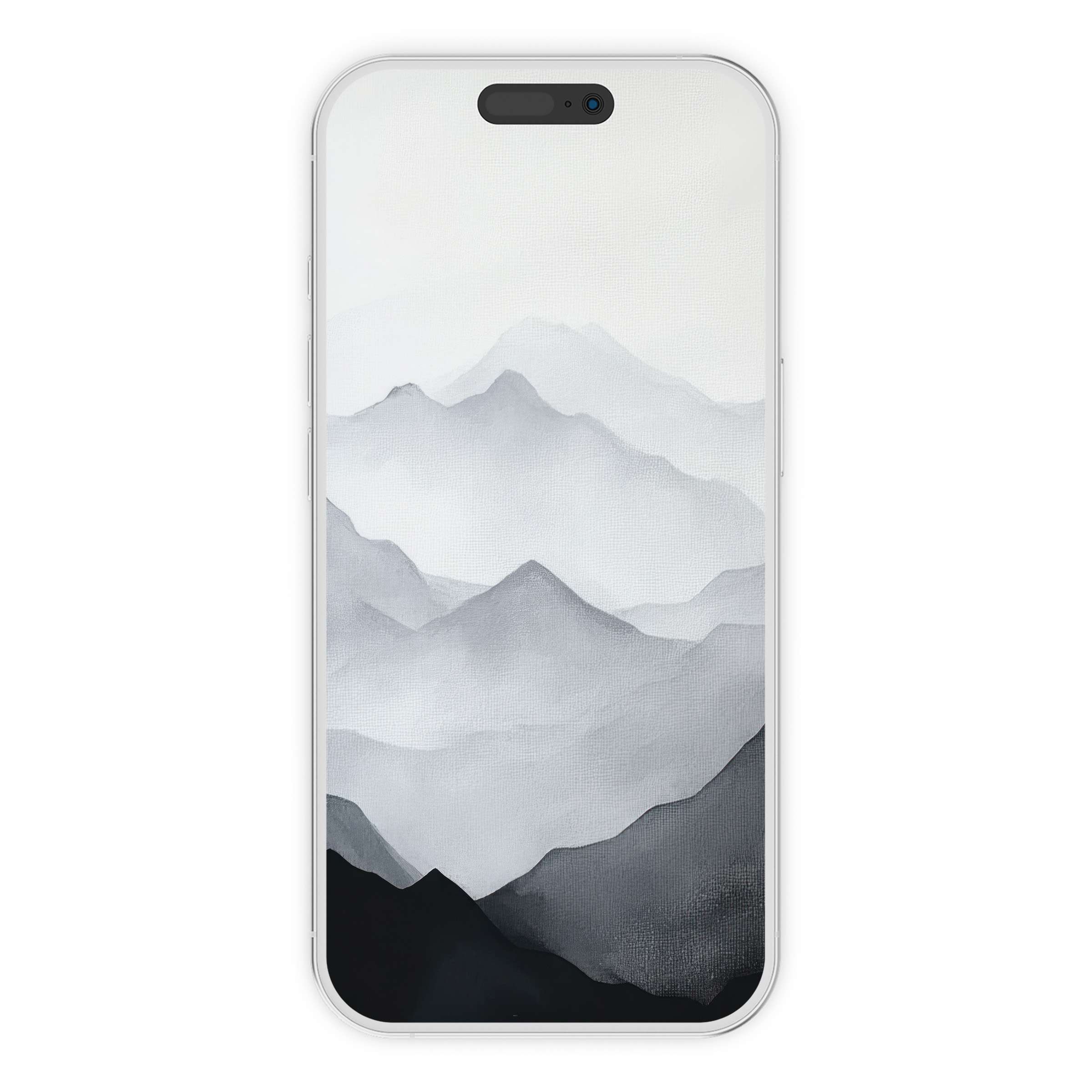 Serene gray mountain landscape on modern iPhone wallpaper, perfect phone background for digital download, calming and elegant design