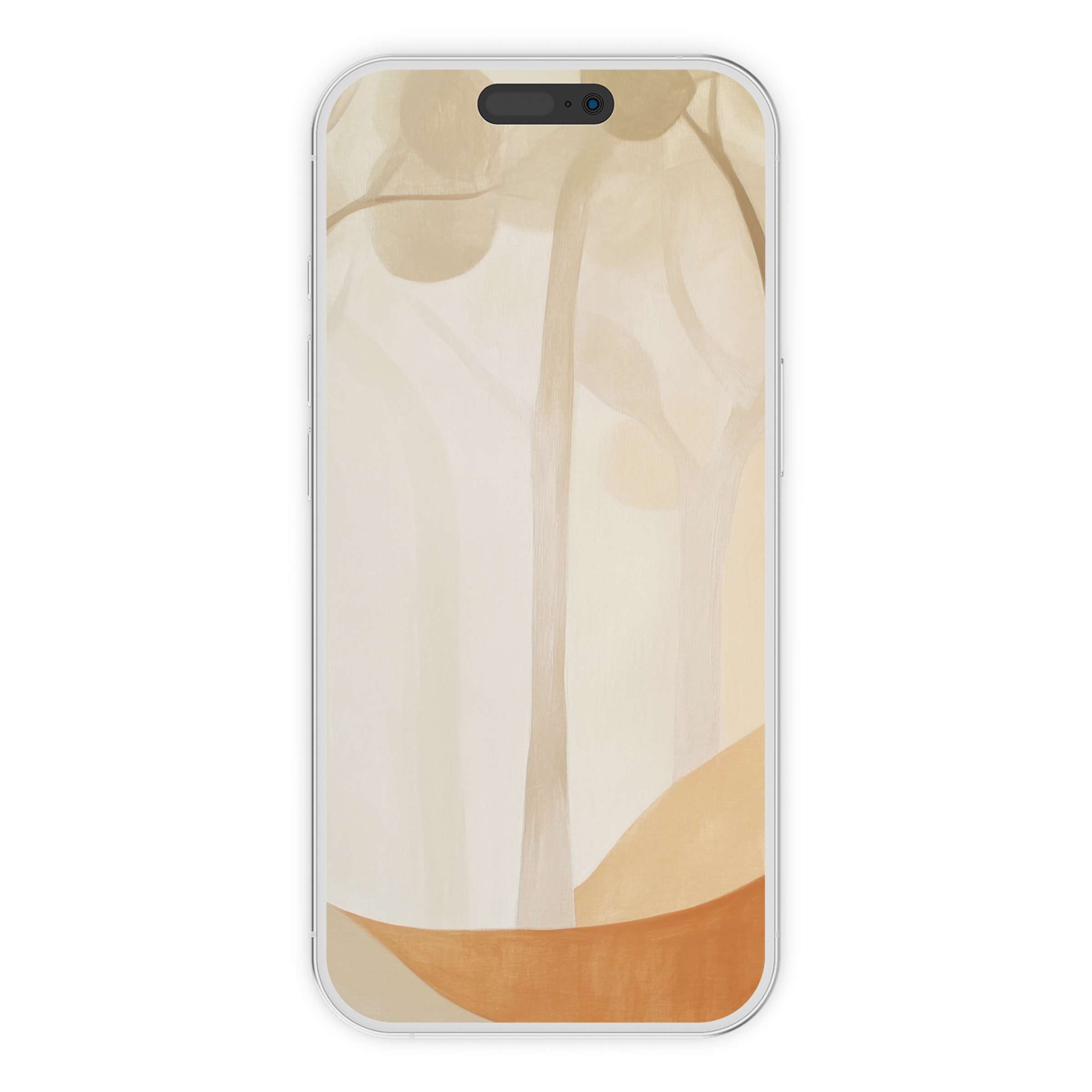 Elegant modern iPhone wallpaper with serene abstract beige and orange trees offers a calming background for any phone digital download