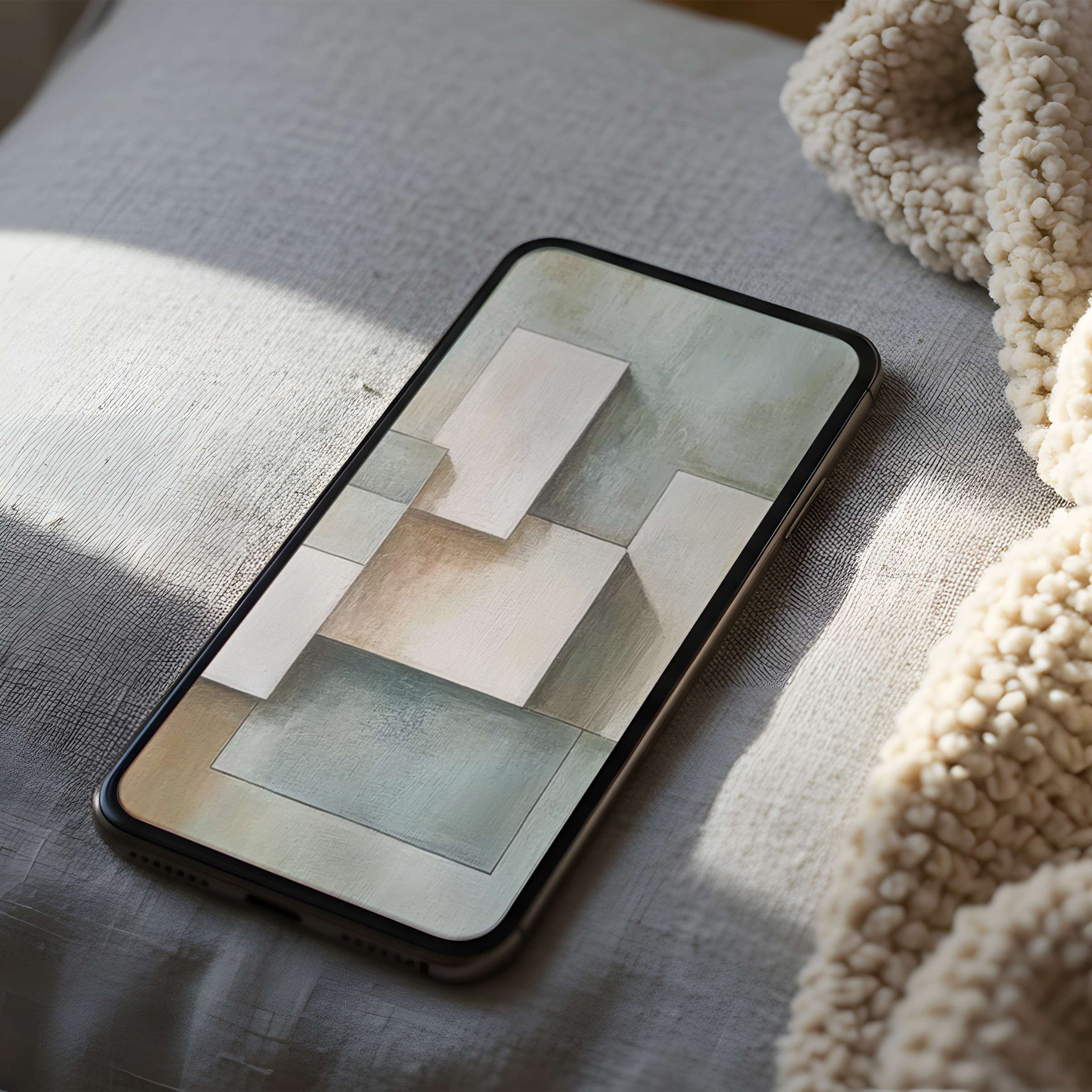 Elegant geometric phone wallpaper in calming neutral tones for a high-resolution iPhone or Android download, enhancing tranquility