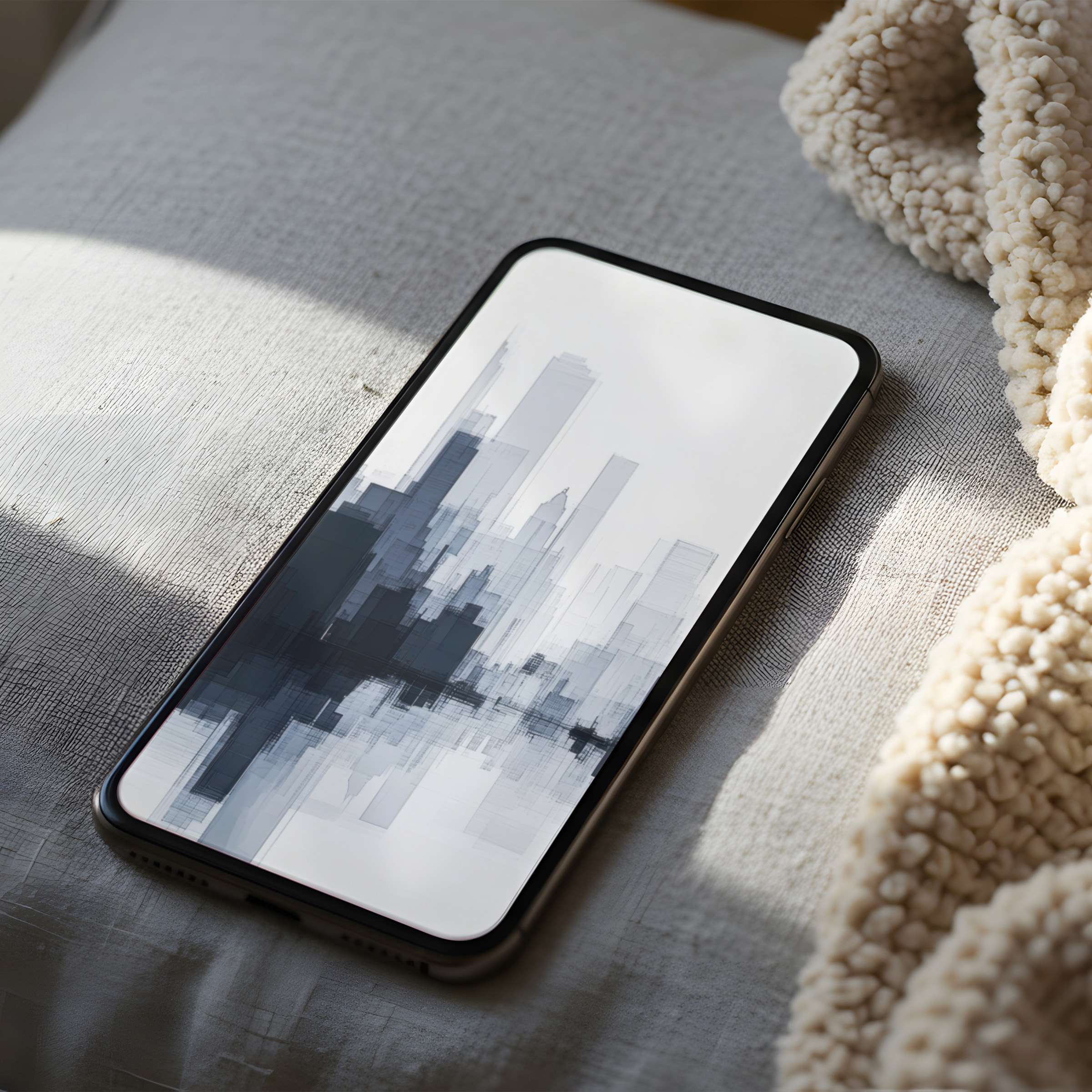 Elegant cityscape phone wallpaper featuring grayscale abstract design, perfect for iPhone and Android download, adds calm sophistication
