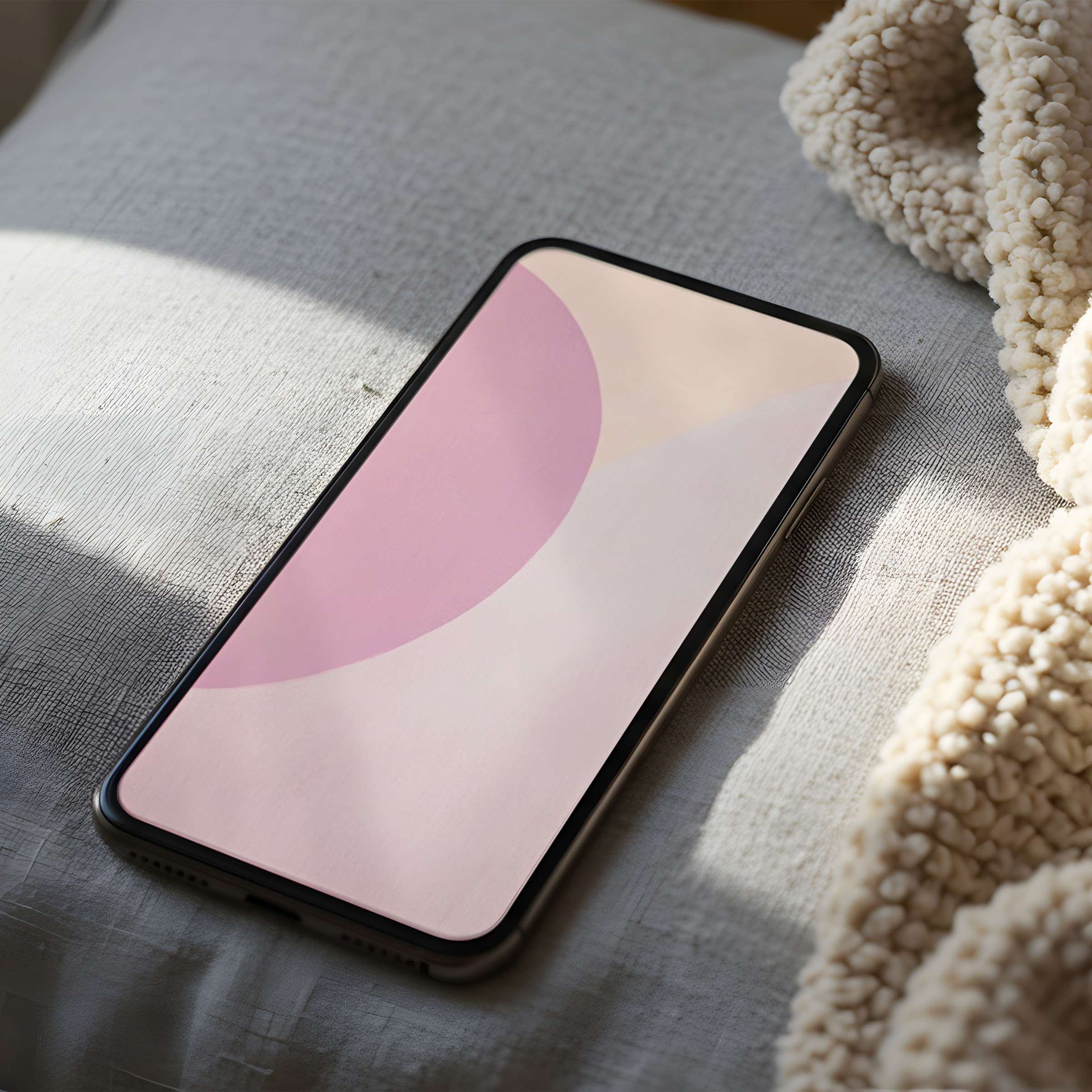 Elegant phone wallpaper with soft pink abstract curves on a high-resolution display, enhancing tranquility for iPhone and Android users