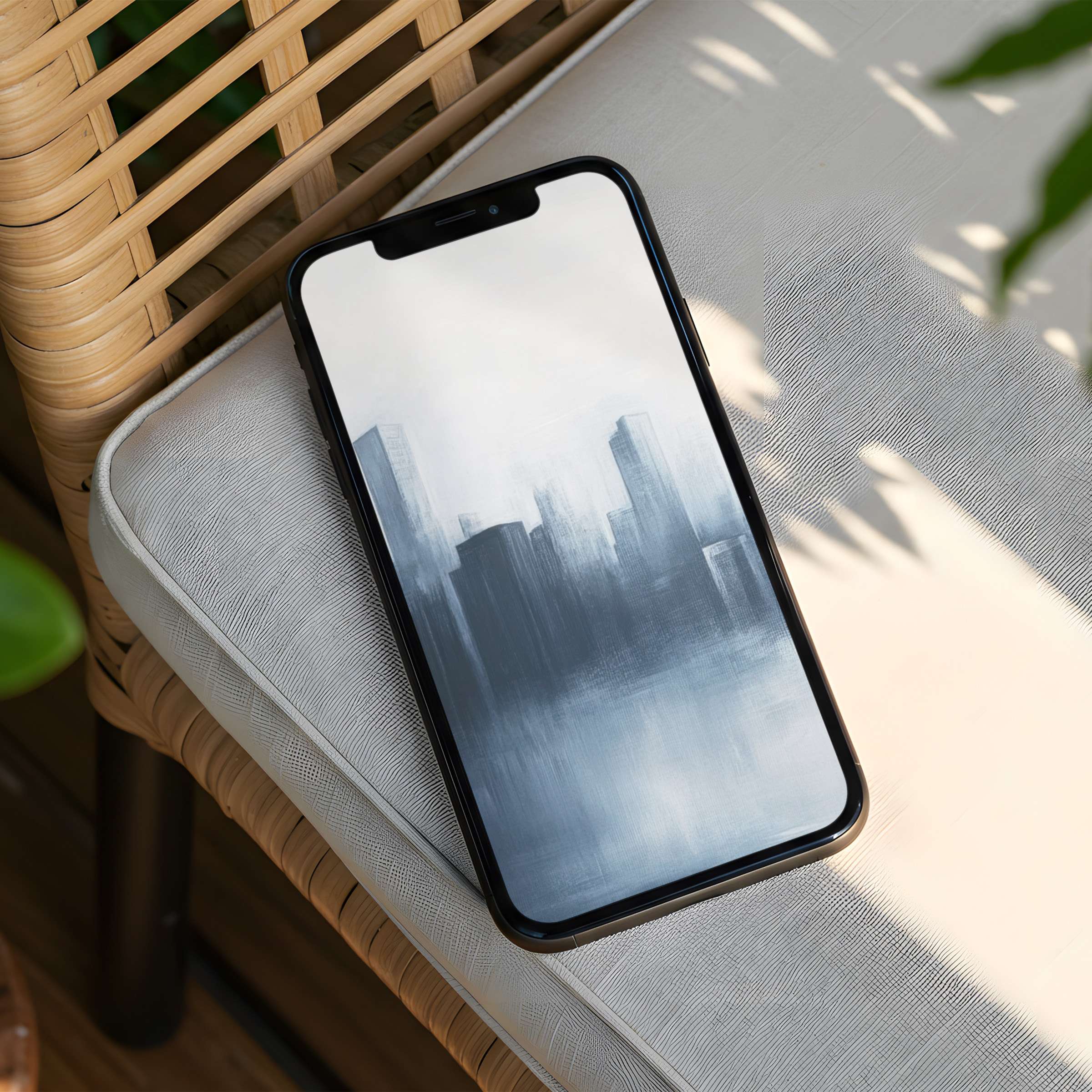 Serene abstract cityscape iPhone background offering instant download for phone use fosters calm and elegance with a sustainable touch