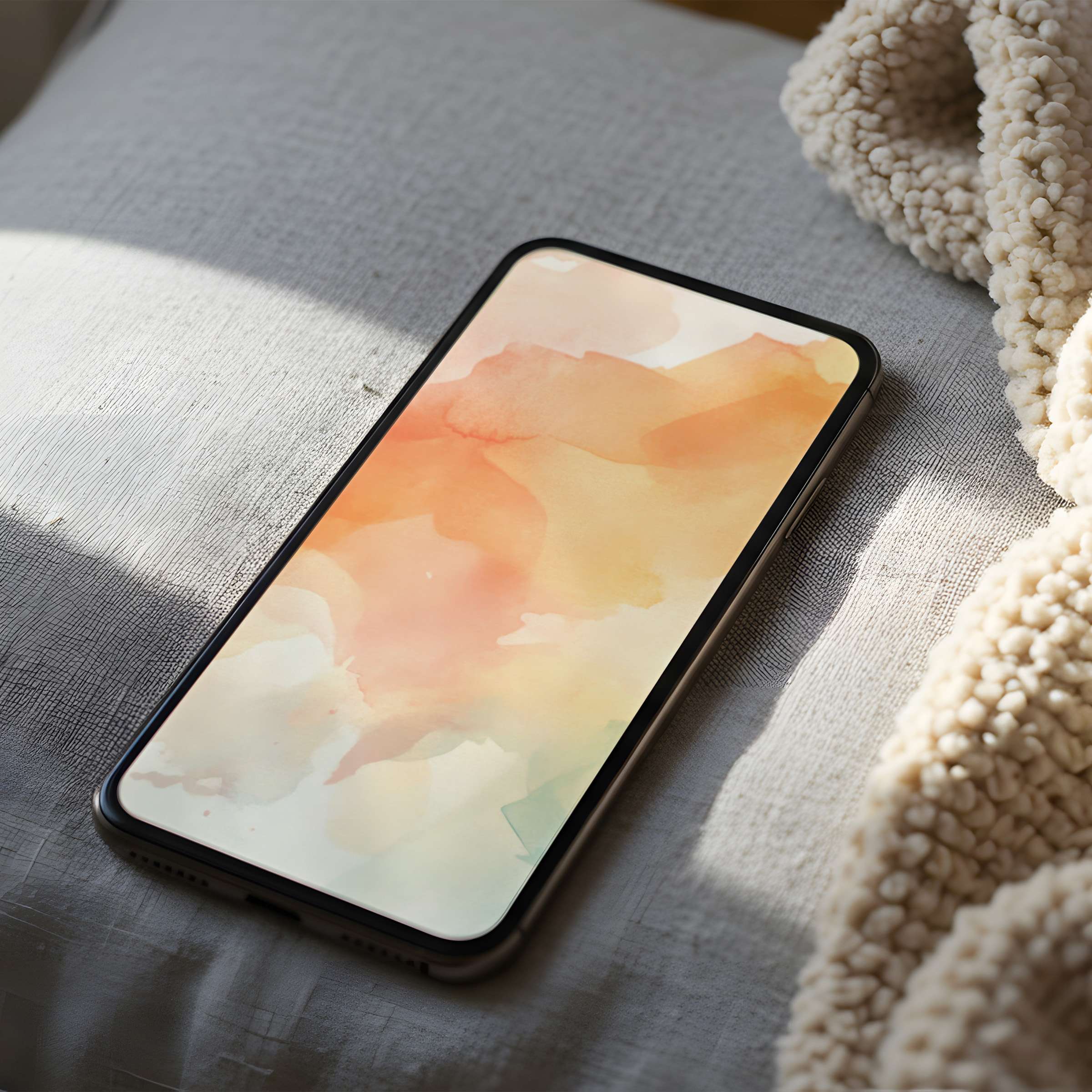 Elegant watercolor phone wallpaper, featuring calming warm hues, perfect for iPhone and Android devices, a curated digital download for tranquility