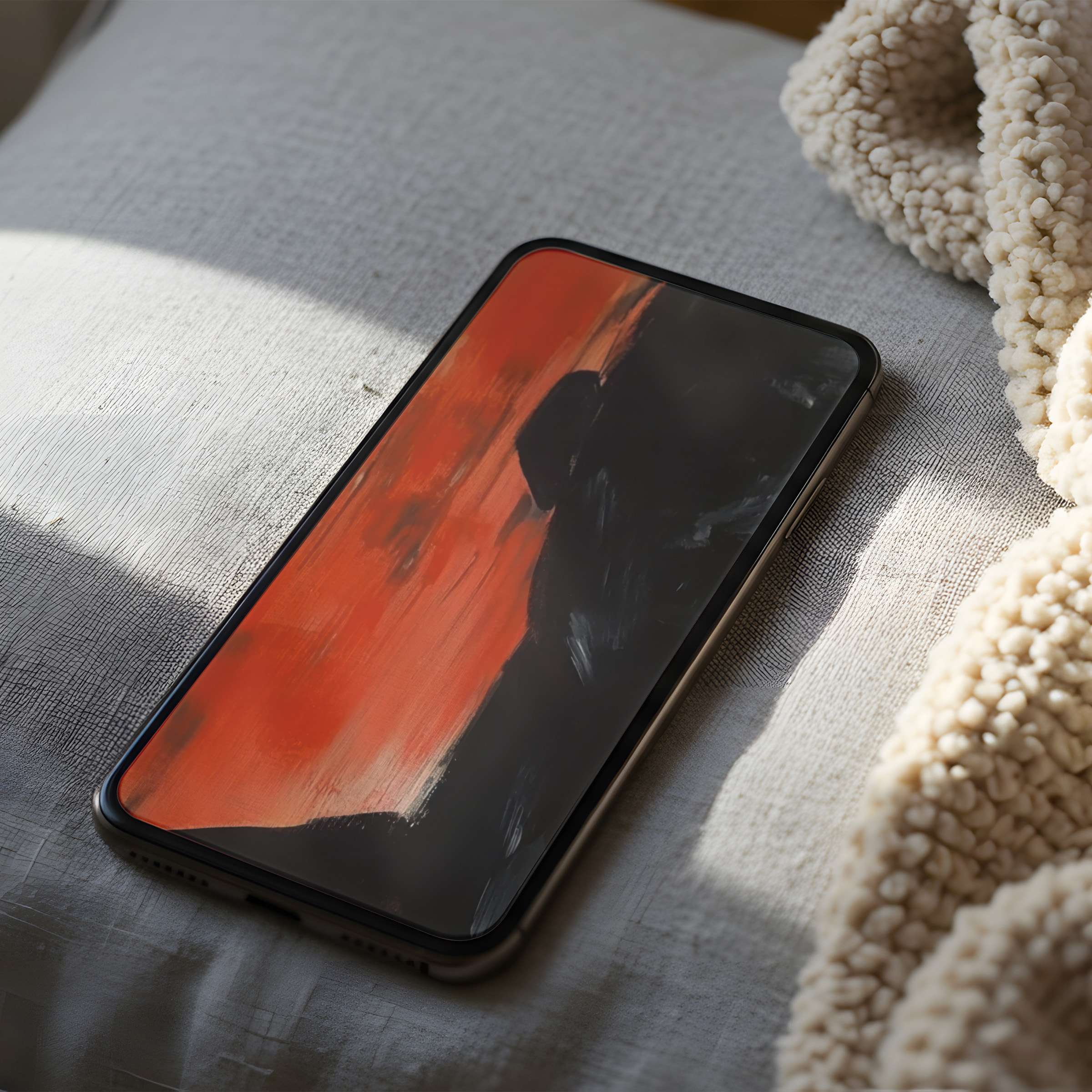 Cozy phone wallpaper with abstract red and black art enhances your iPhone or Android, offering high-resolution serenity and style