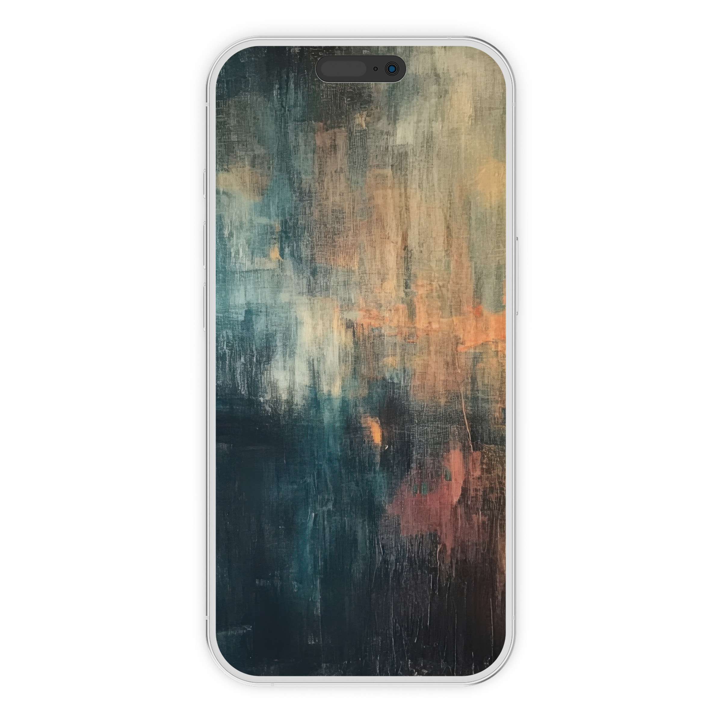 Modern iPhone wallpaper featuring a serene abstract blend of blue and coral textures, perfect phone background for digital download seekers
