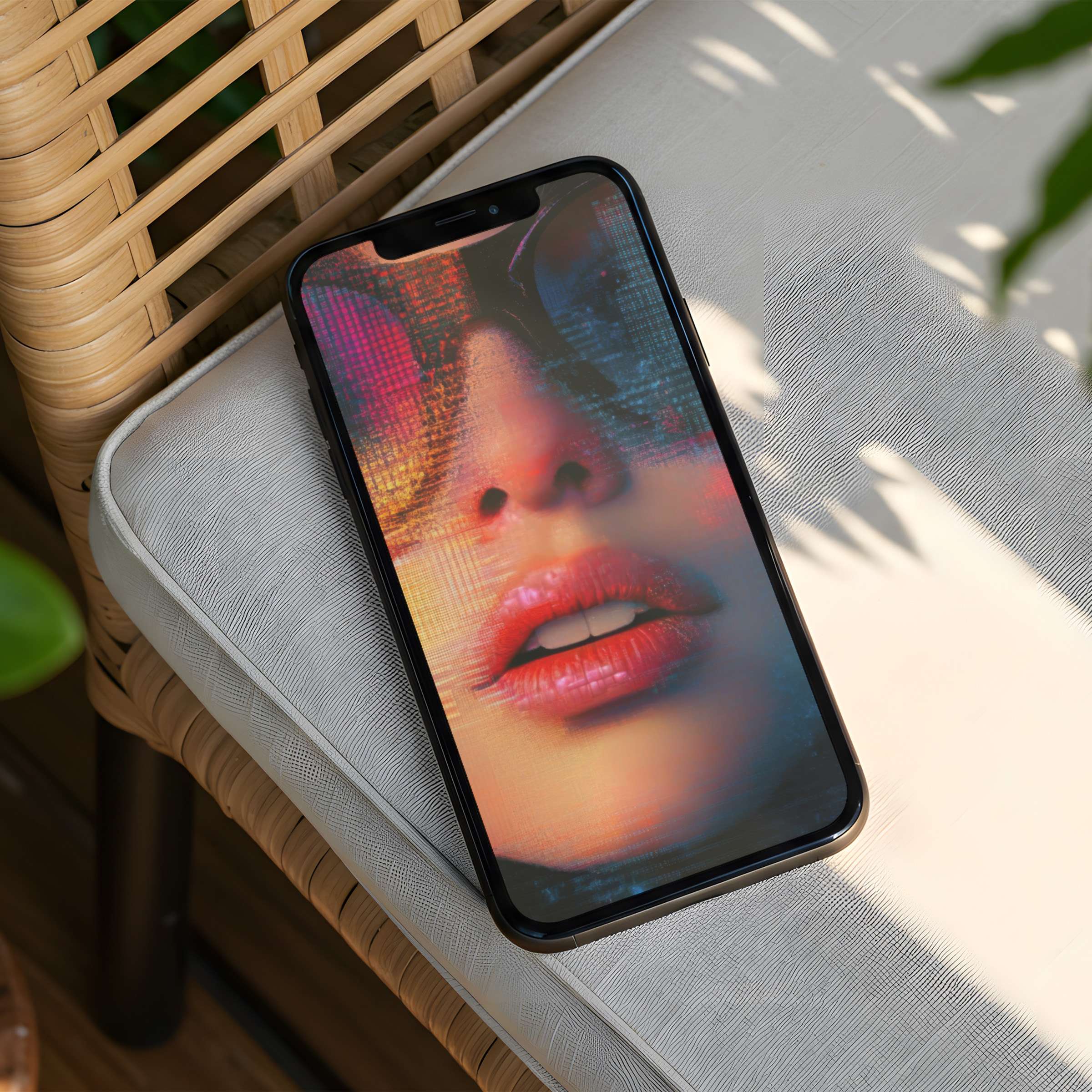 Elegant iPhone background featuring vivid colors on phone screen offers calm inspiration with instant download option for design lovers