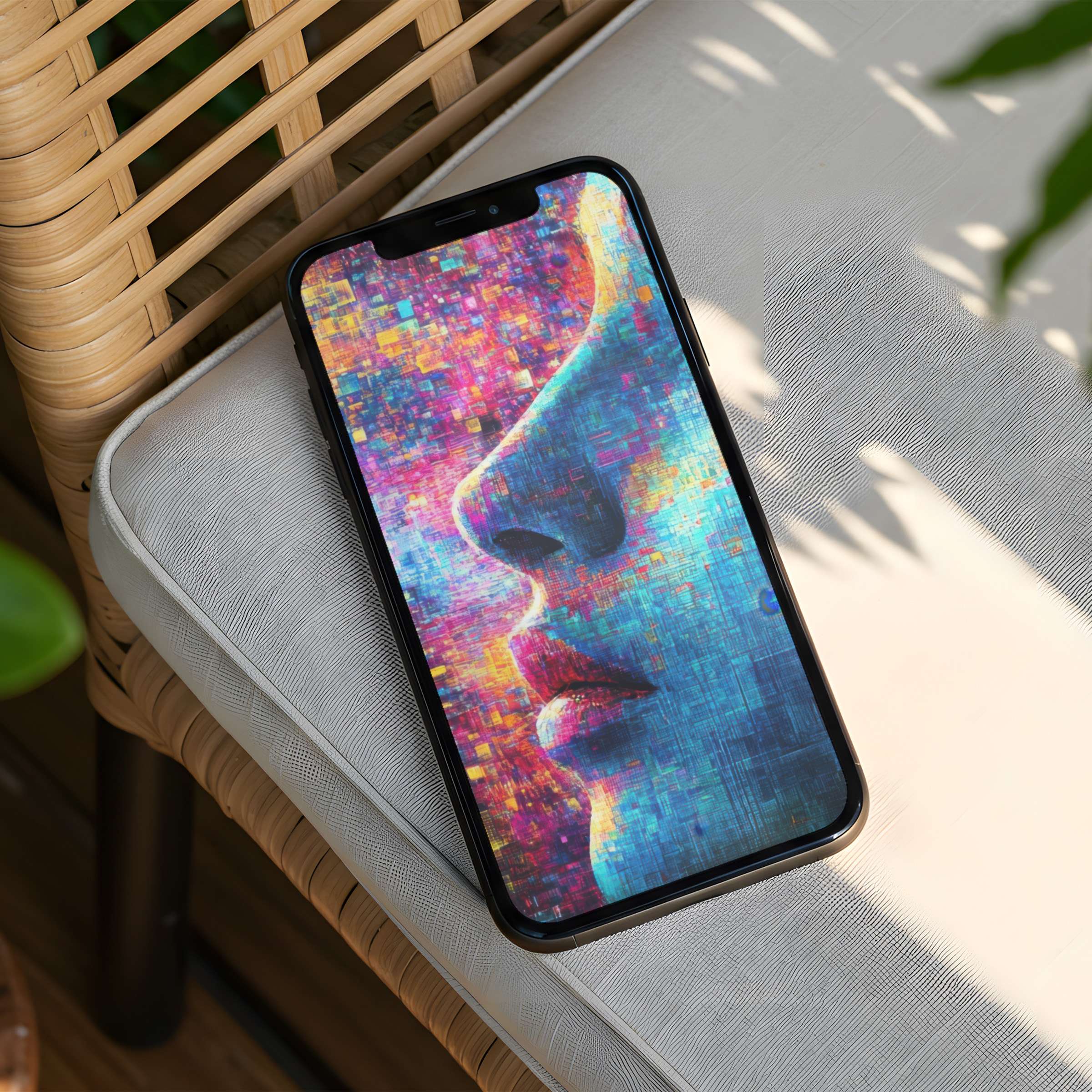 Vibrant mosaic art iPhone background for instant download, exuding calm and elegant inspiration, fits all phone screens
