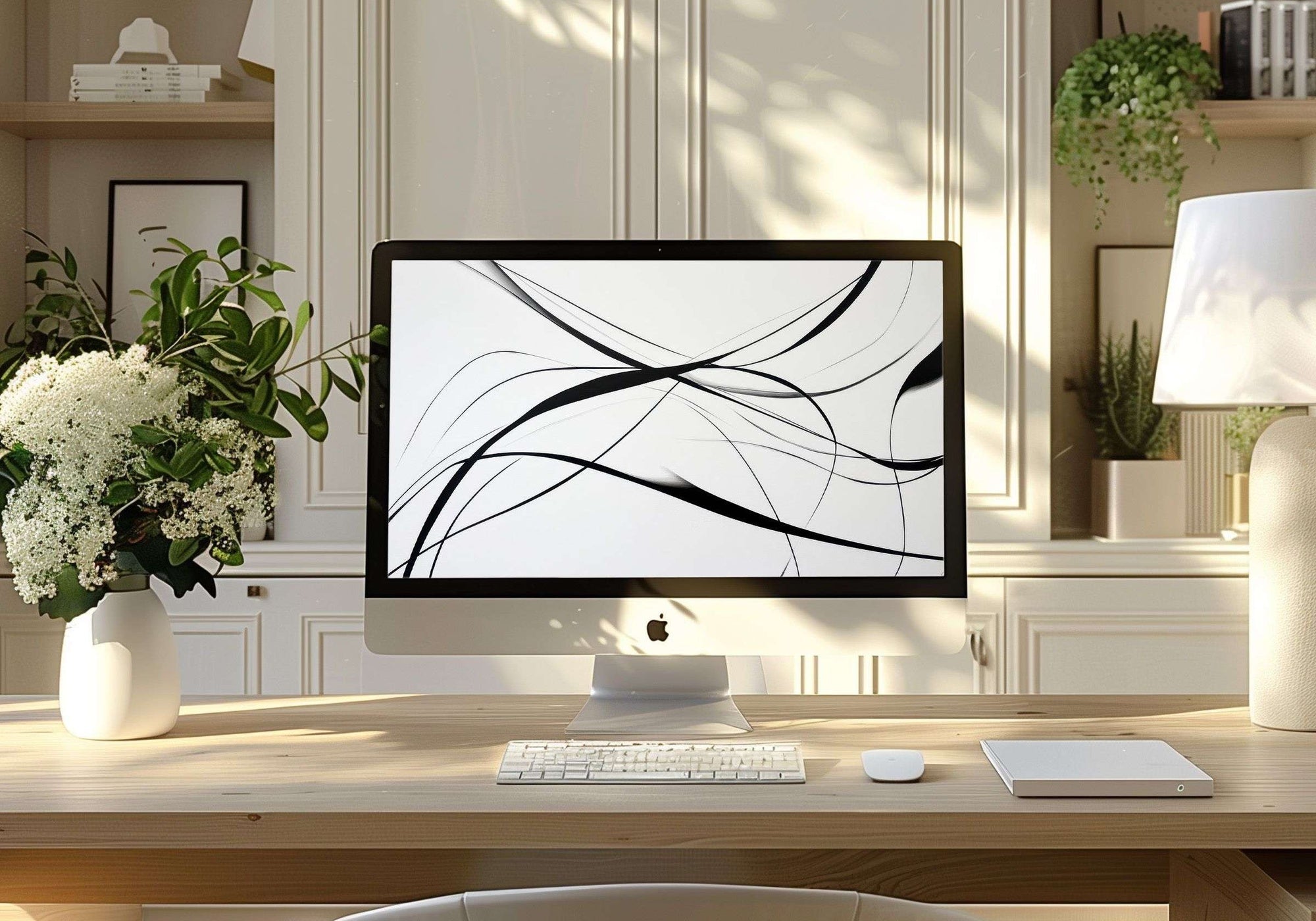 Modern Wallpaper on Mac with Elegant Minimalist Black Line Art