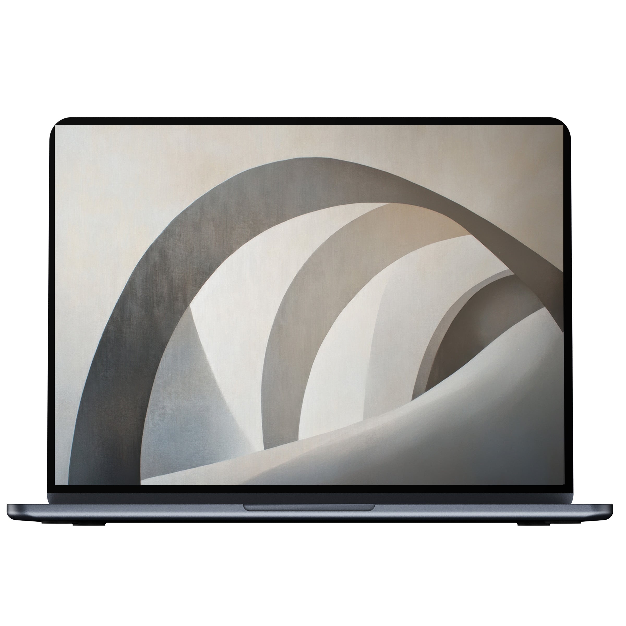 Neutral desktop wallpaper with elegant abstract arches in soft gray tones for digital download enhances PC and laptop aesthetics
