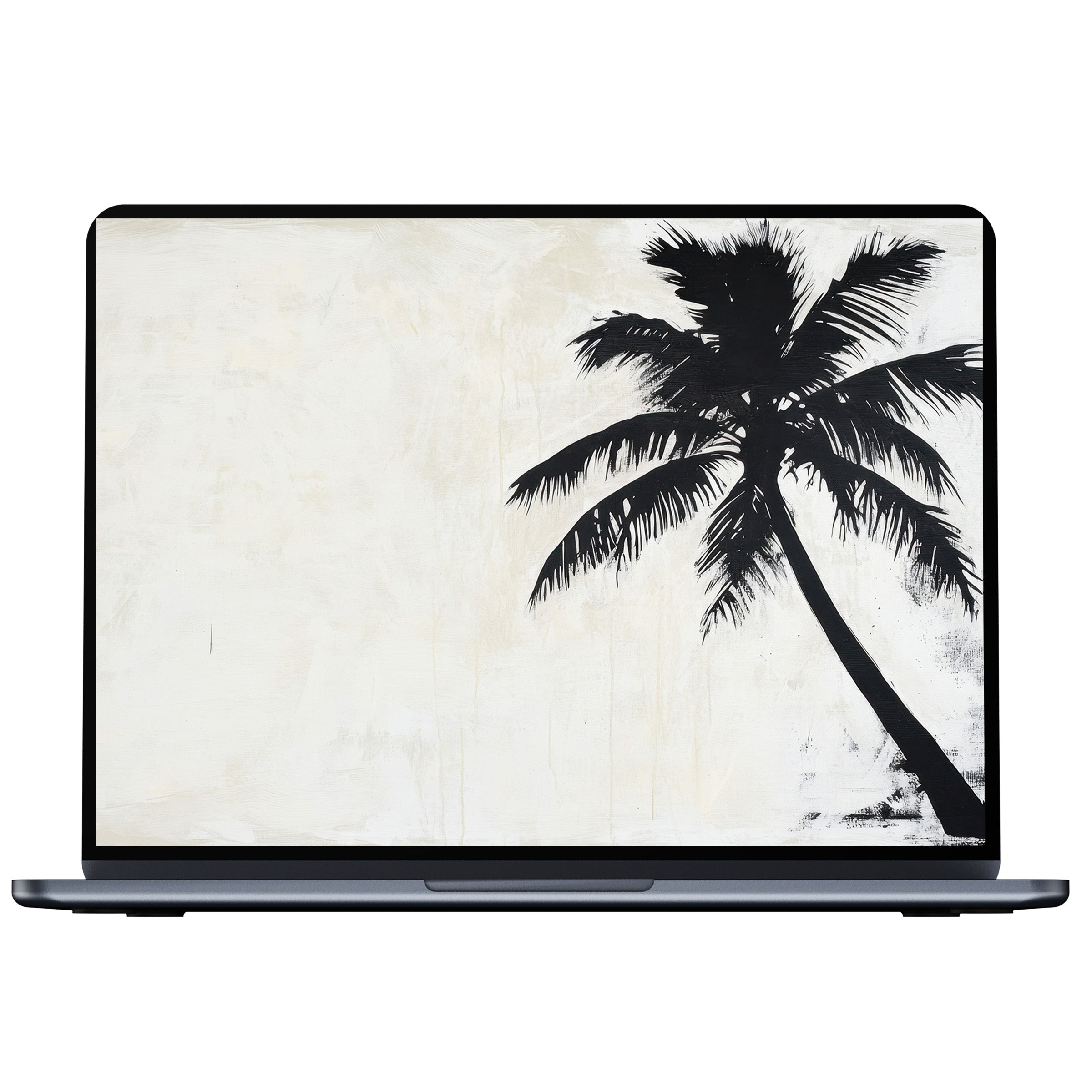 Neutral desktop wallpaper featuring an elegant black palm silhouette against a creamy backdrop for mindfulness on pc and laptop digital download