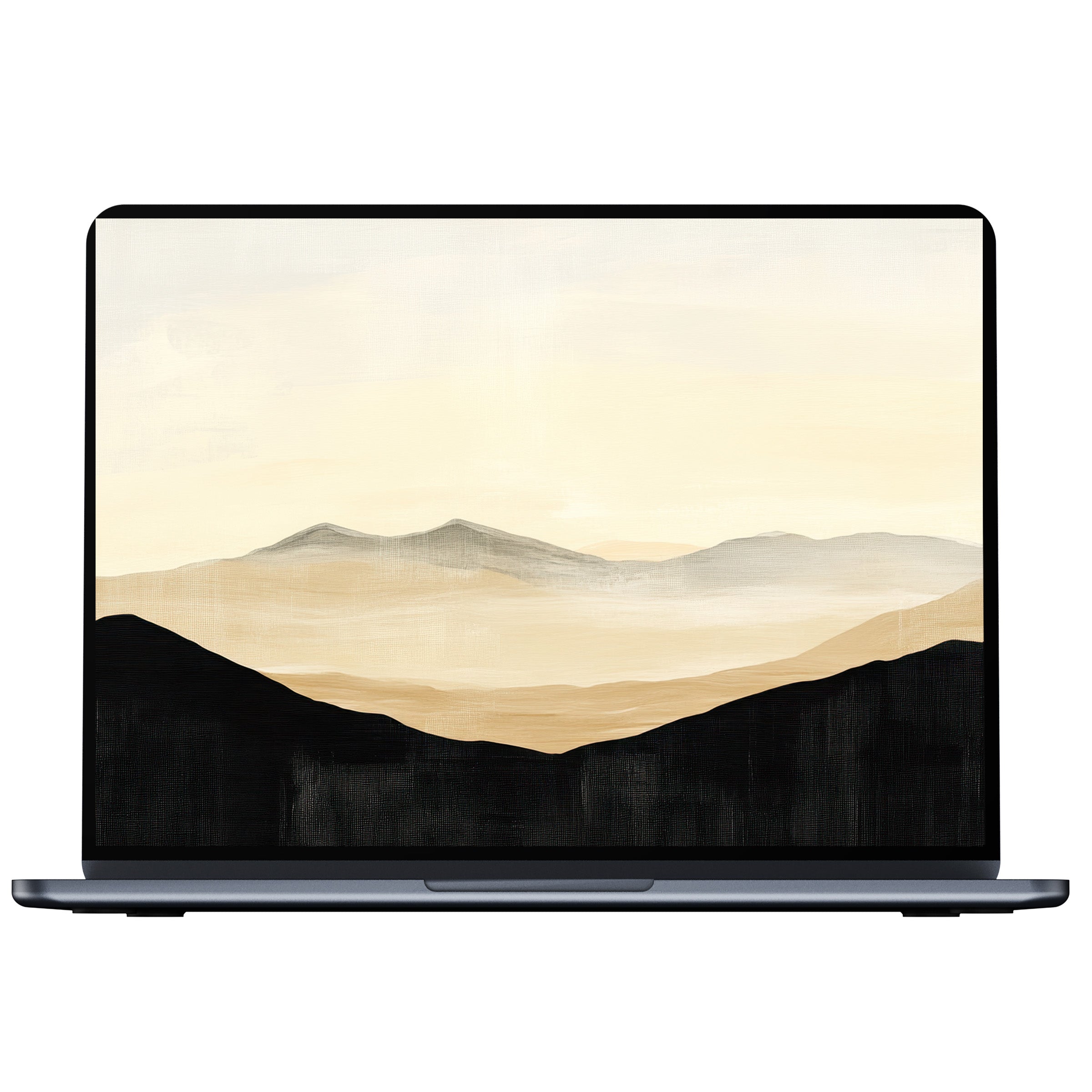 Elegant neutral desktop wallpaper digital download featuring serene mountain silhouettes in warm tones, ideal for PC and laptop screens