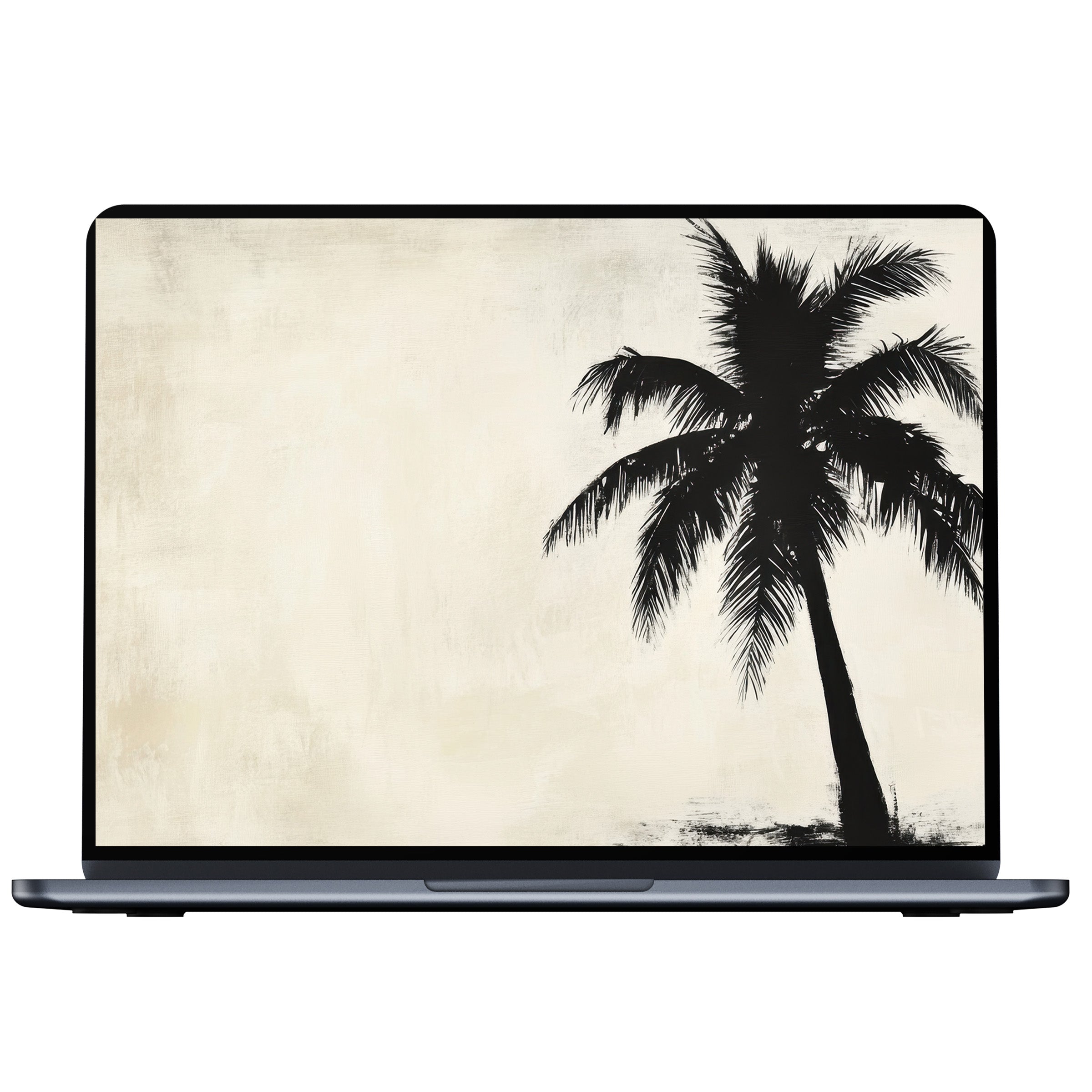 Neutral desktop wallpaper featuring an elegant palm tree silhouette on beige canvas for PC or laptop digital download, inspiring serenity