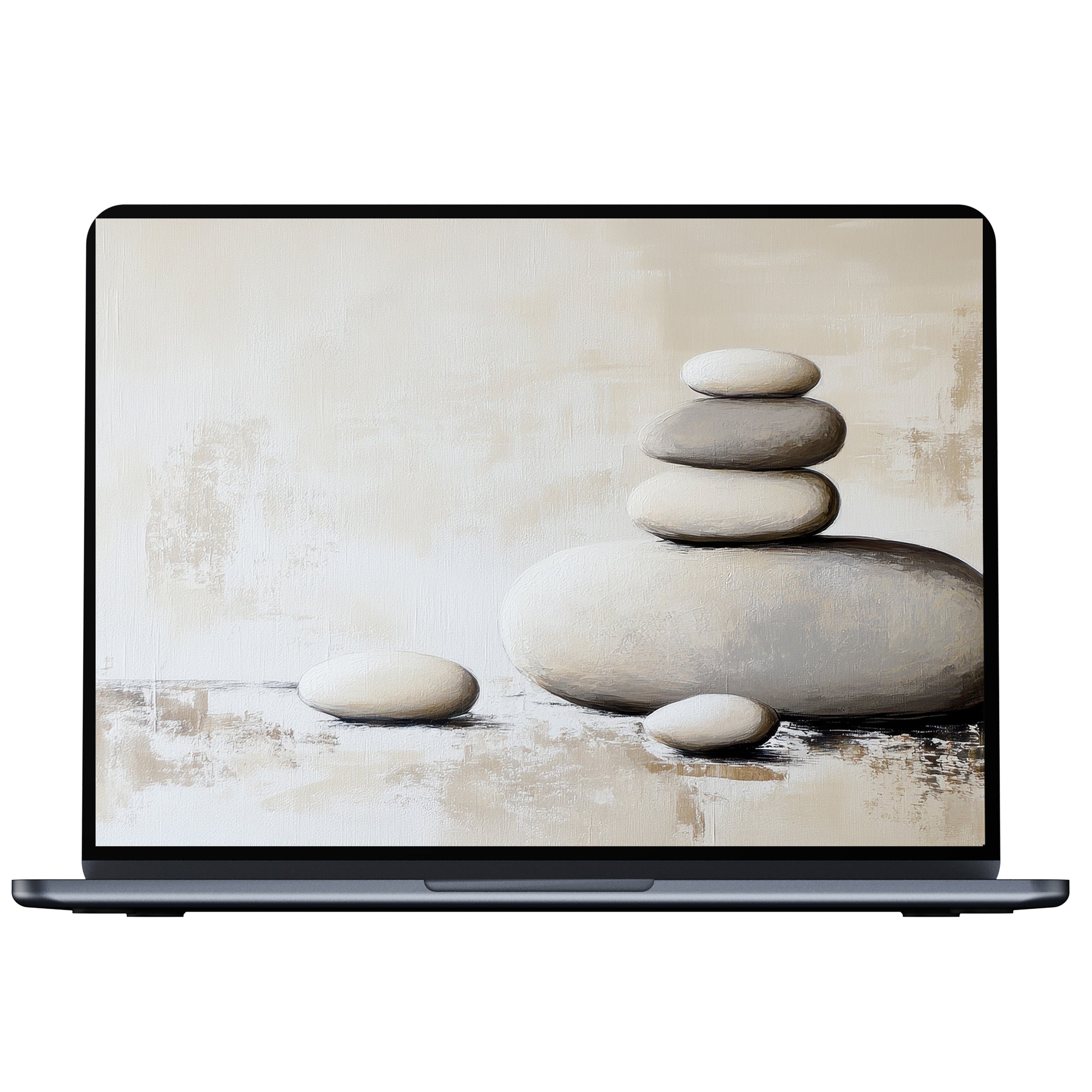 Neutral desktop wallpaper featuring serene stacked stones in earthy tones inspires calm and elegance for PC, Mac, and laptop digital download