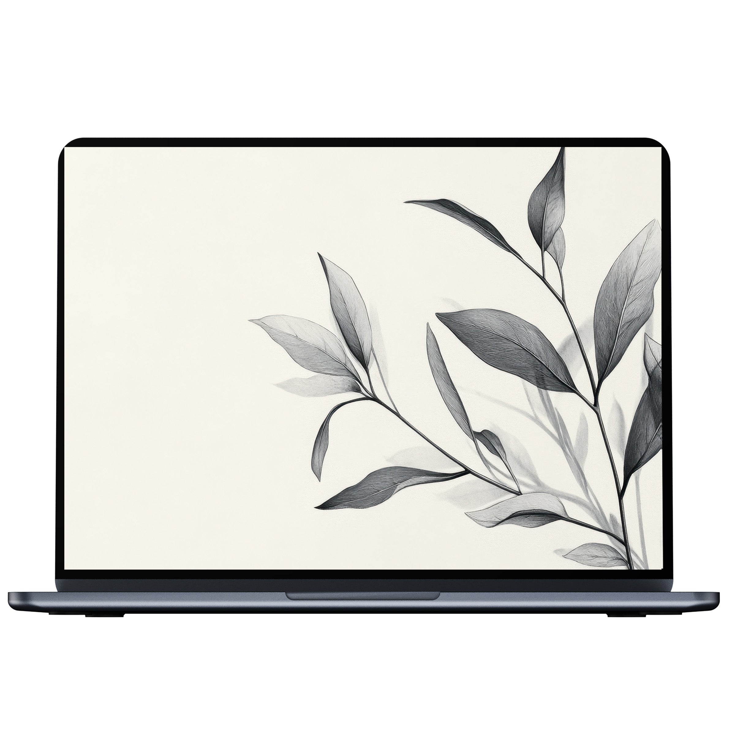 Elegant neutral desktop wallpaper features minimalist leaf art, perfect digital download for PC, laptop, or Mac inspiring calm elegance