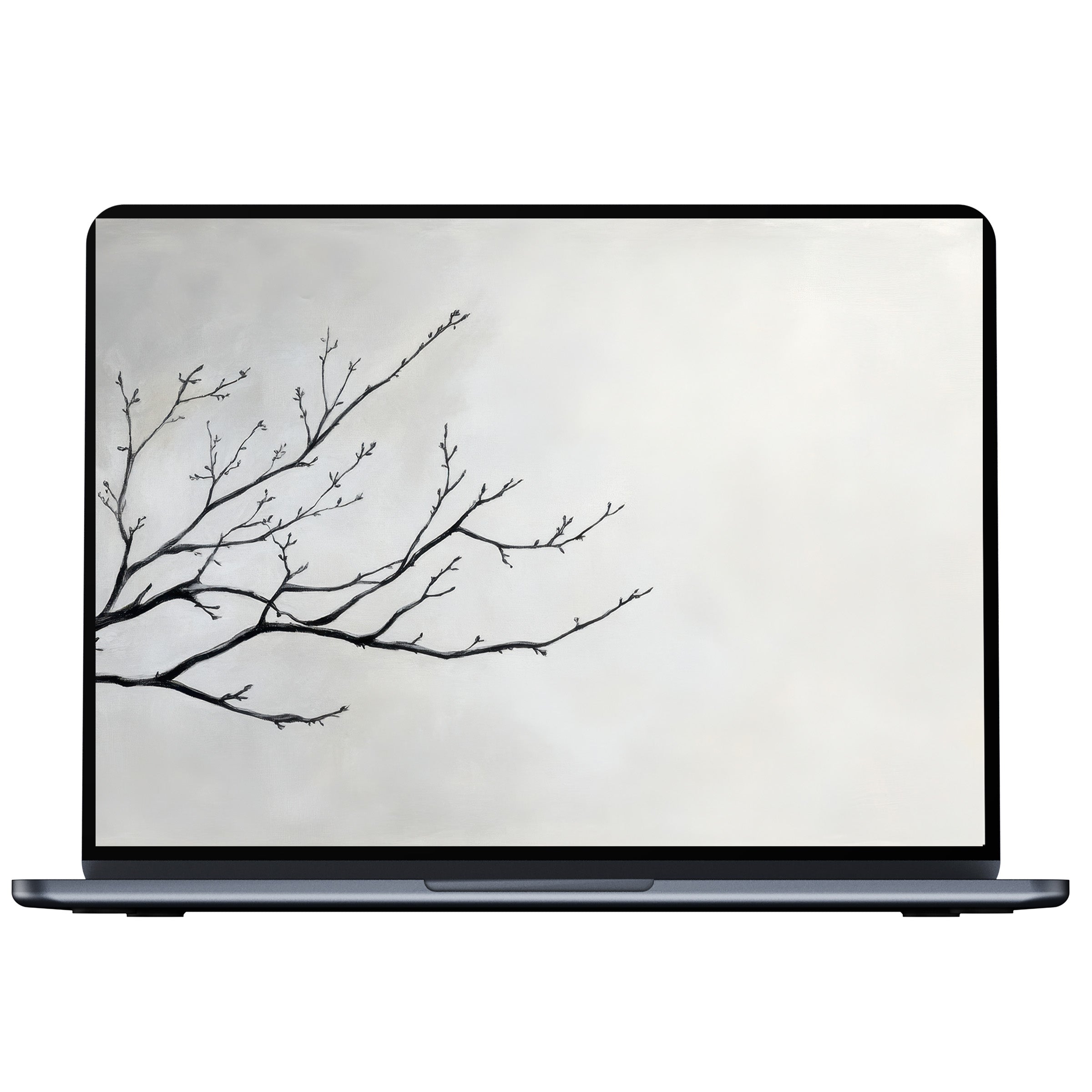Elegant neutral desktop wallpaper with minimalist tree branches, evoking calm and inspiration for PC, laptop, Mac digital download