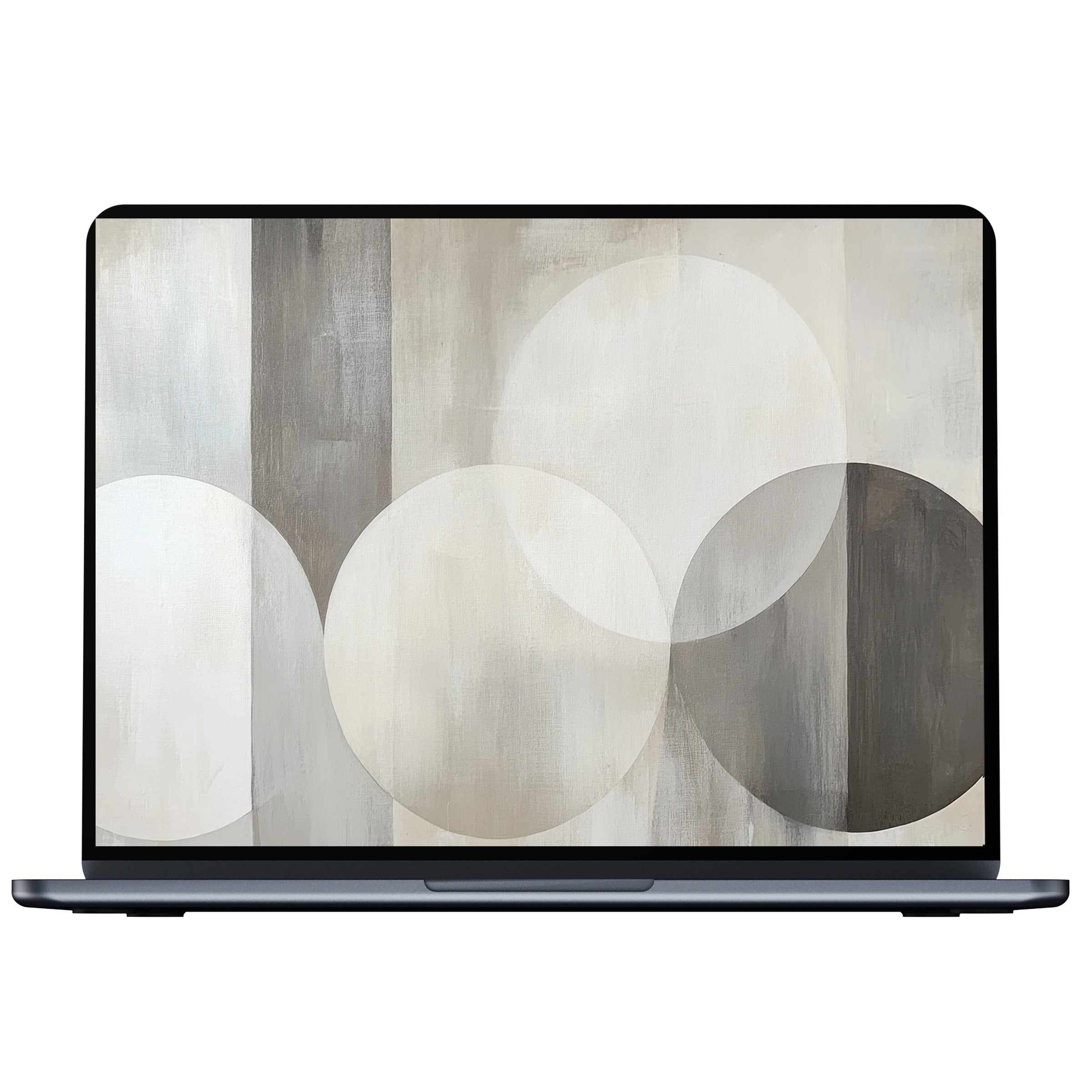 Neutral desktop wallpaper in soothing grays with overlapping circles enhances mindfulness and elegance for PC or laptop digital download