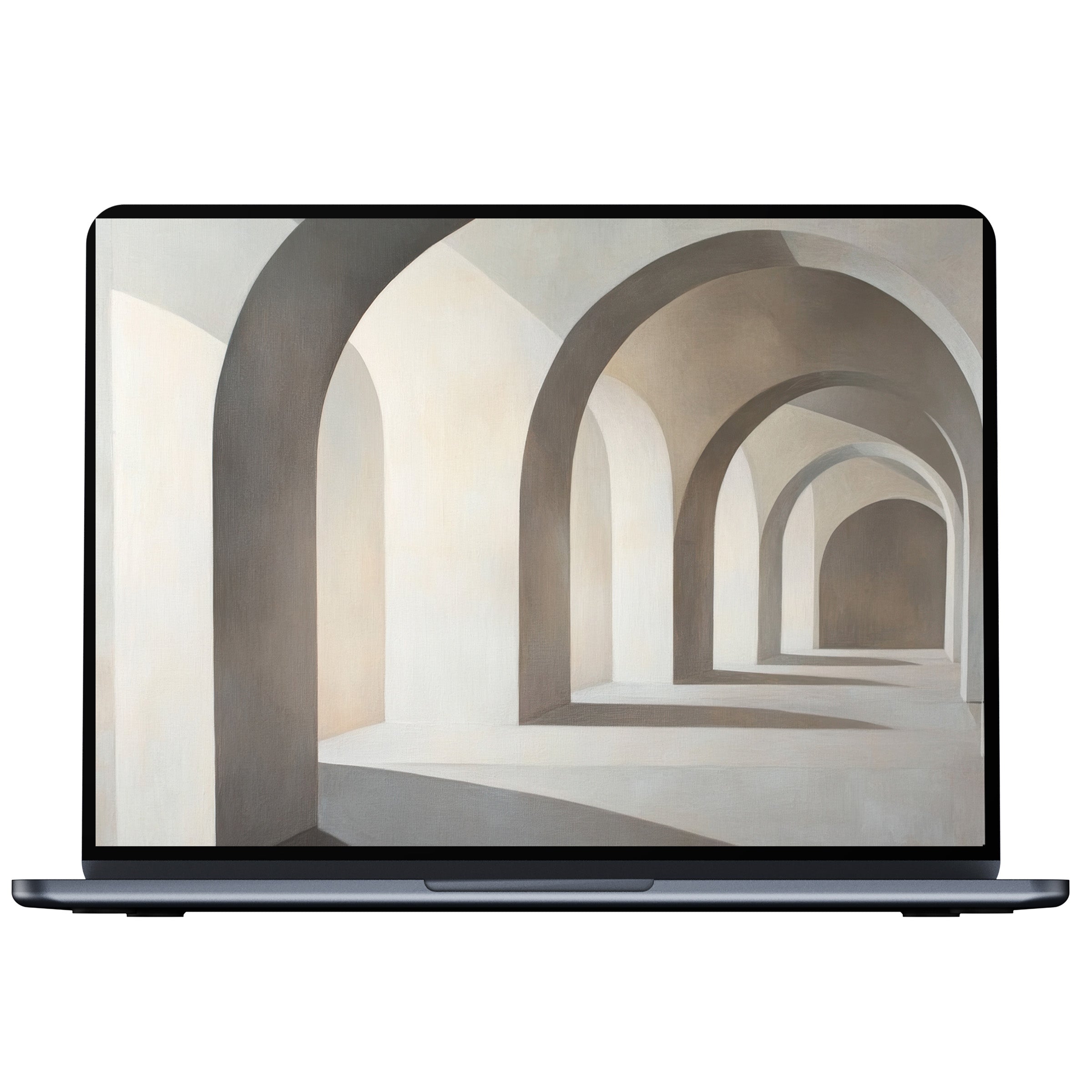 Neutral desktop wallpaper with serene arches casting elegant shadows, perfect digital download for PC, laptop, and Mac usage