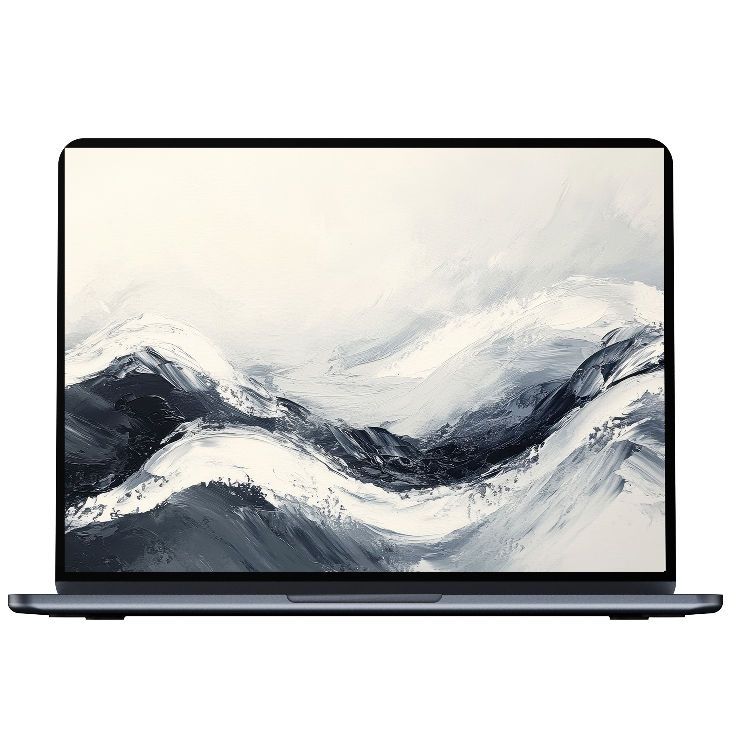 Neutral desktop wallpaper featuring elegant abstract waves in gray tones, offering calm inspiration for PC or laptop digital download