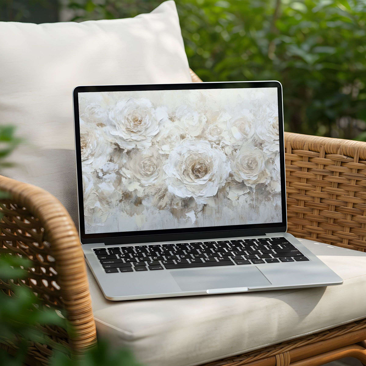 Elegant floral desktop background on Laptop PC offers instant download for design-conscious users seeking calm and inspiration