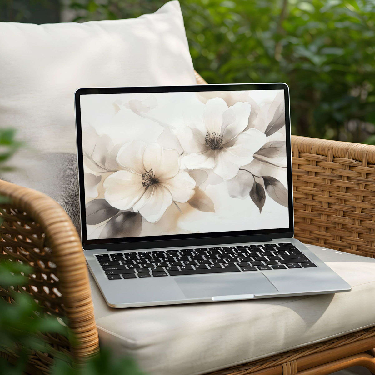 Elegant floral desktop background for PC or Laptop instant download inspiring calm and mindfulness with soft neutral tones