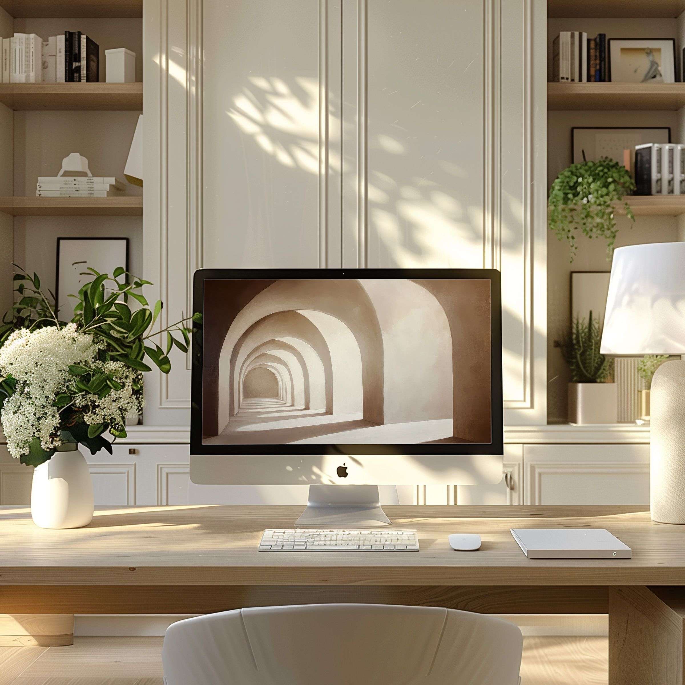 Elegant PC and Laptop wallpaper for computer featuring serene arches, enhancing modern home office with calm inspiration and style