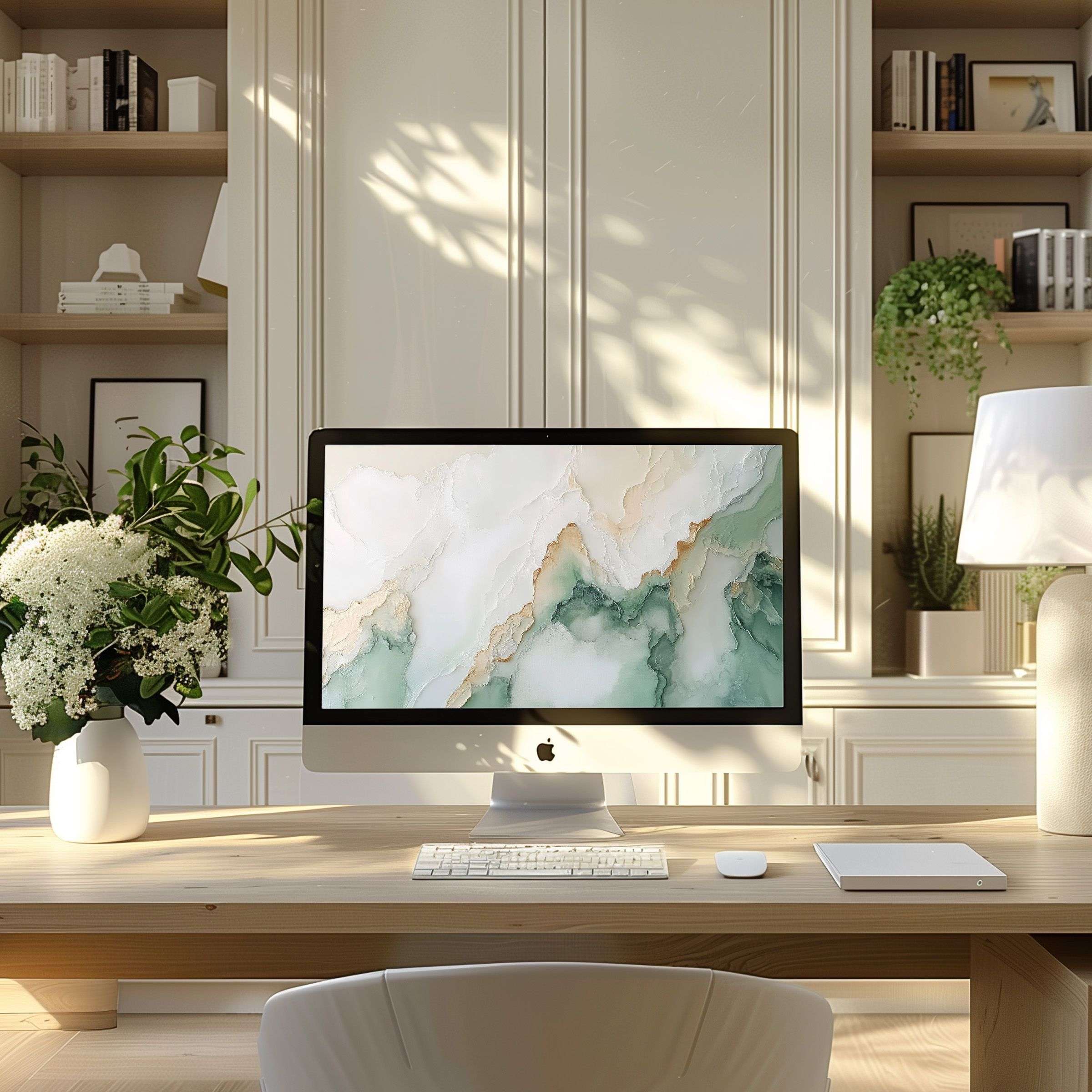 Inspiring abstract marble wallpaper for computer, perfect for PC or laptop backgrounds, enhances modern home office with calm elegance