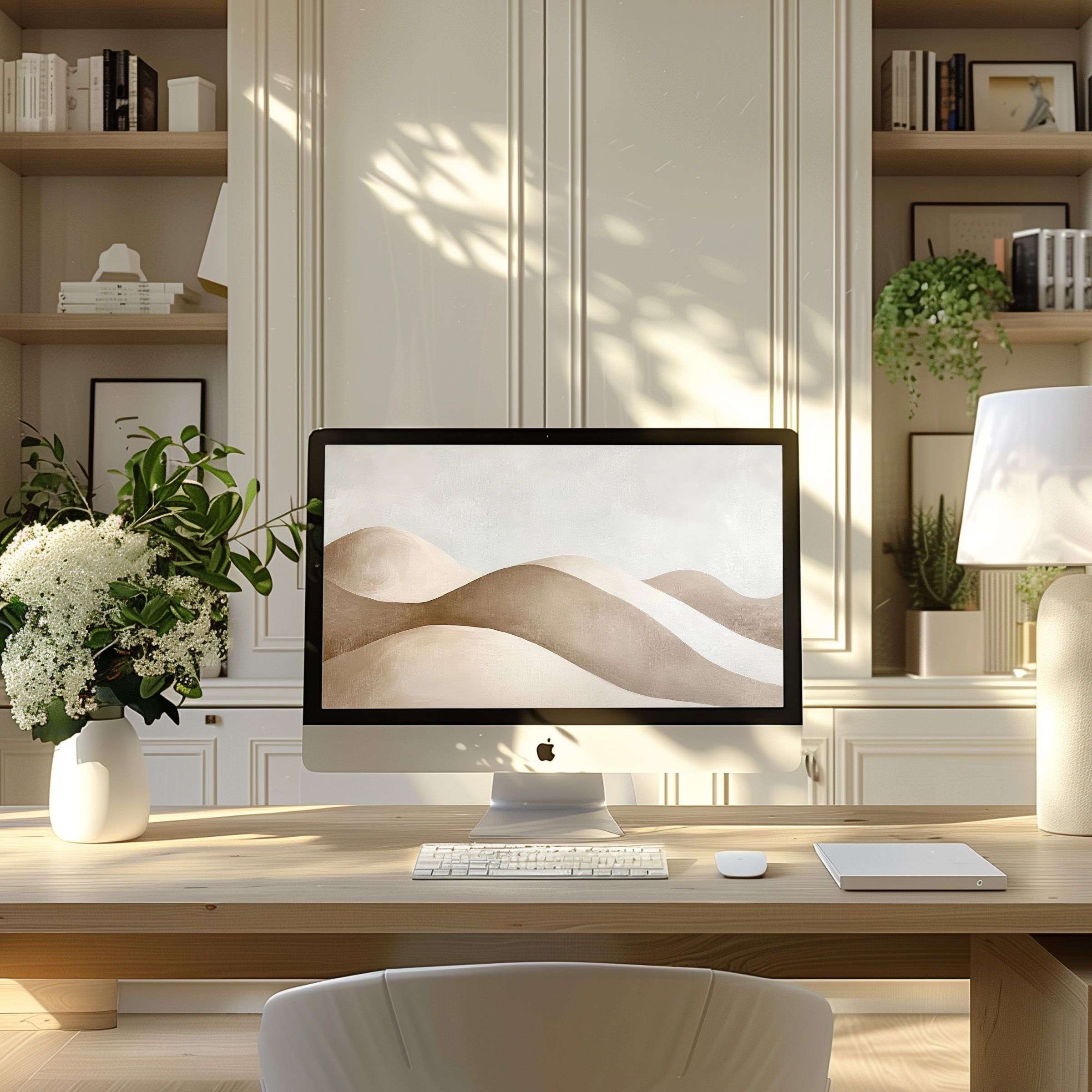 Elegant abstract waves create a calming wallpaper for computer, perfect for PC or laptop, enhancing your modern home office decor