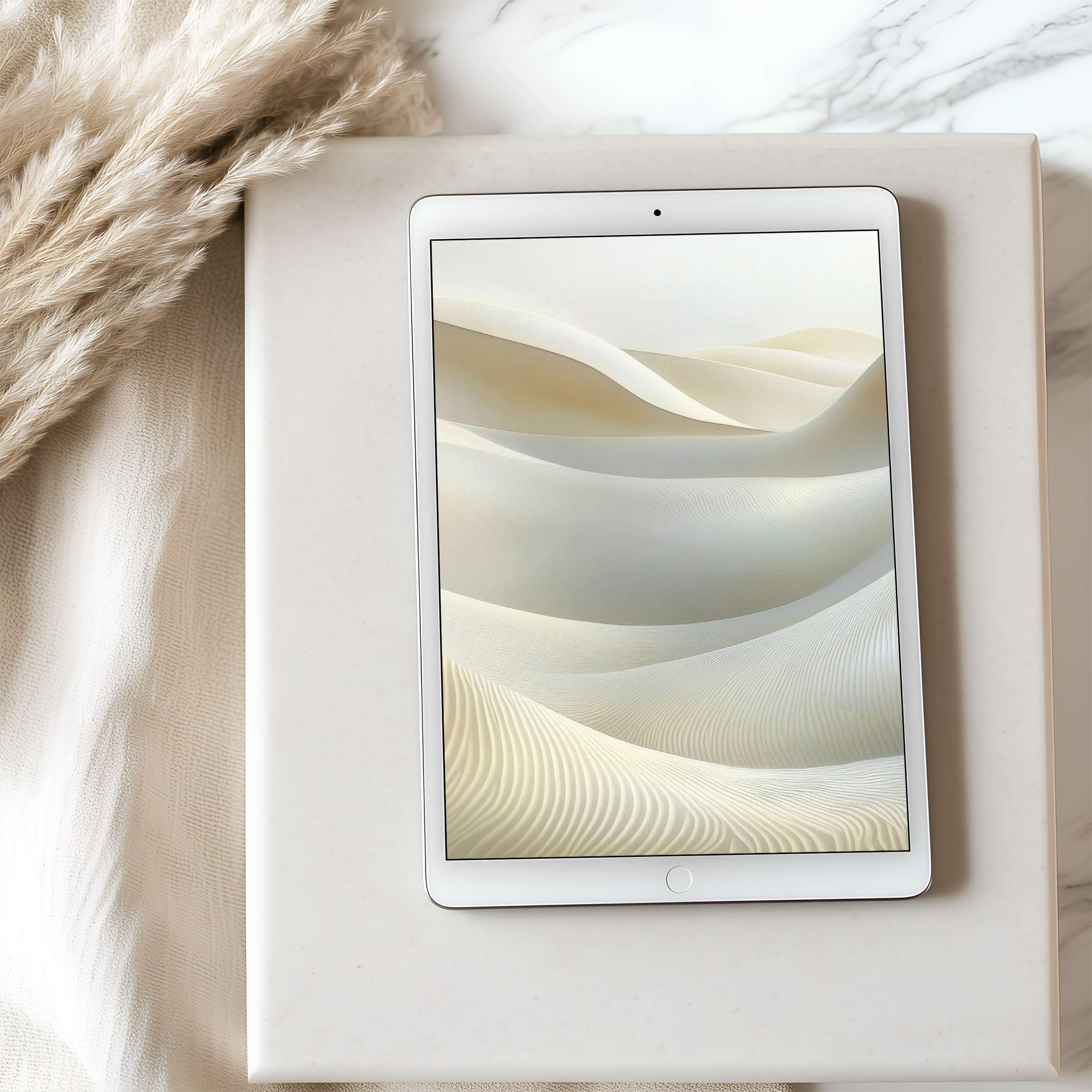 Elegant sand dune tablet wallpaper in calming beige tones, perfect for high resolution iPad or Android display, digital download