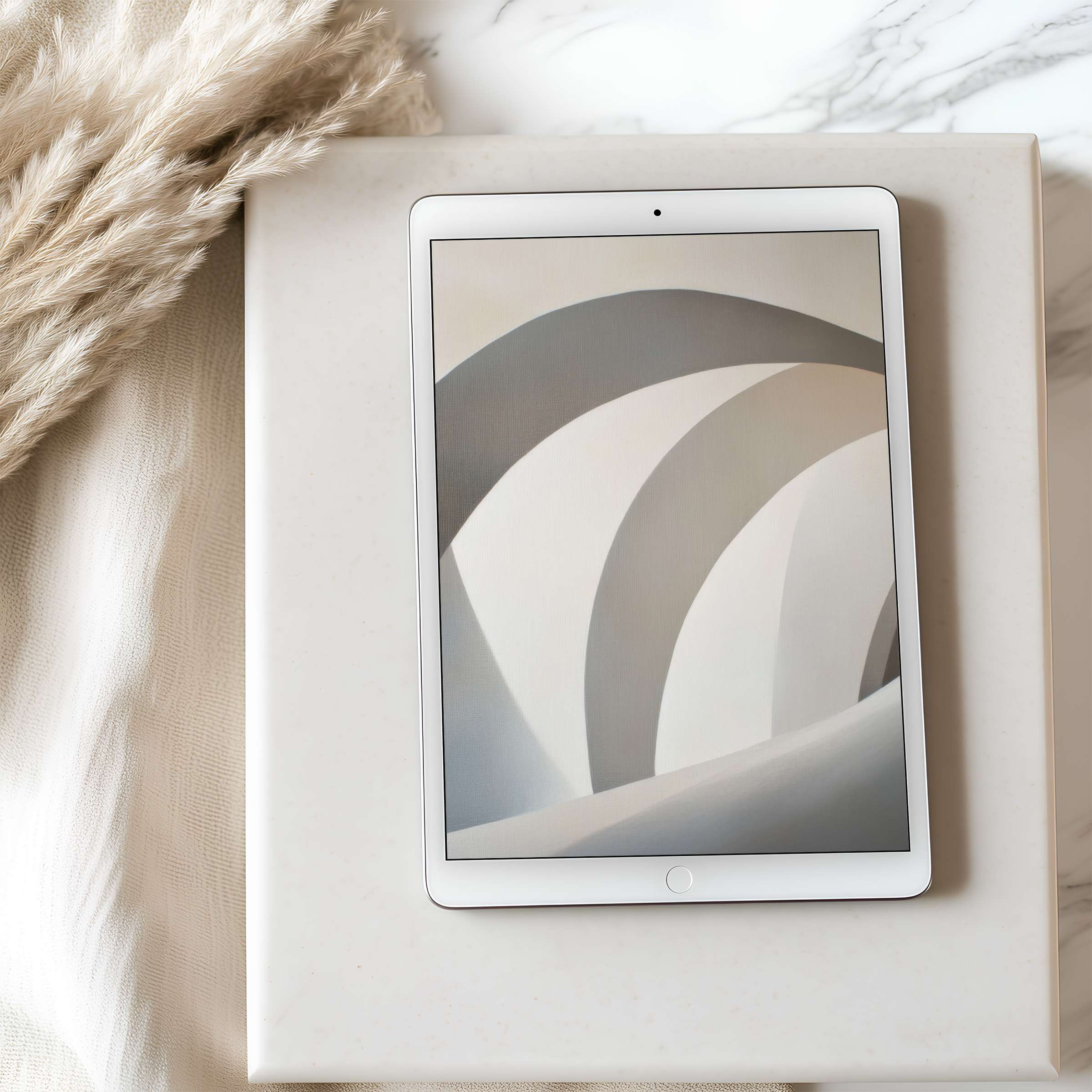 Curated tablet wallpaper with calming arches in soft neutrals, perfect for high-resolution iPad download, elevating serene spaces