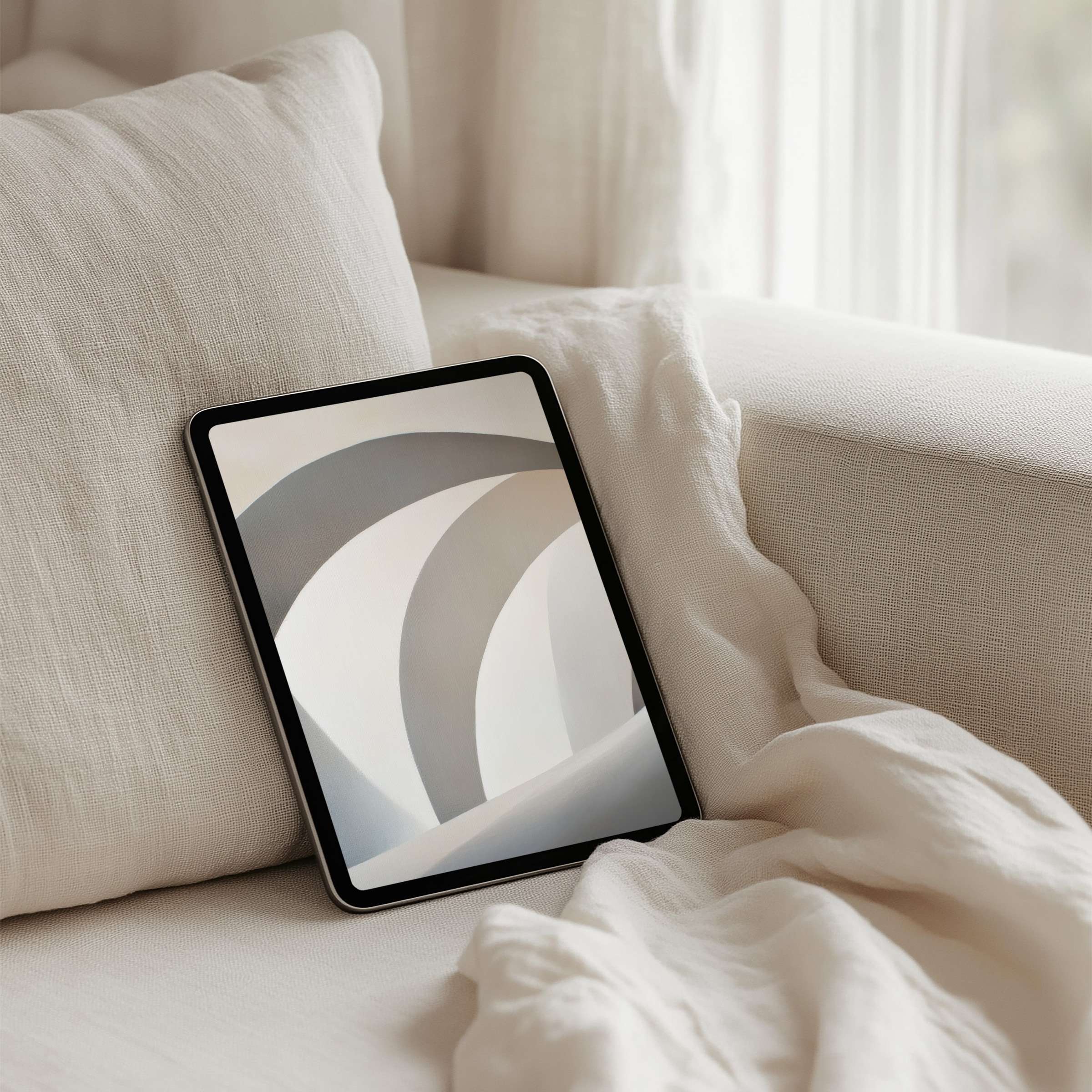 Elegant abstract iPad background in soothing neutral tones for instant download, perfect for any tablet inspiring calm and mindfulness