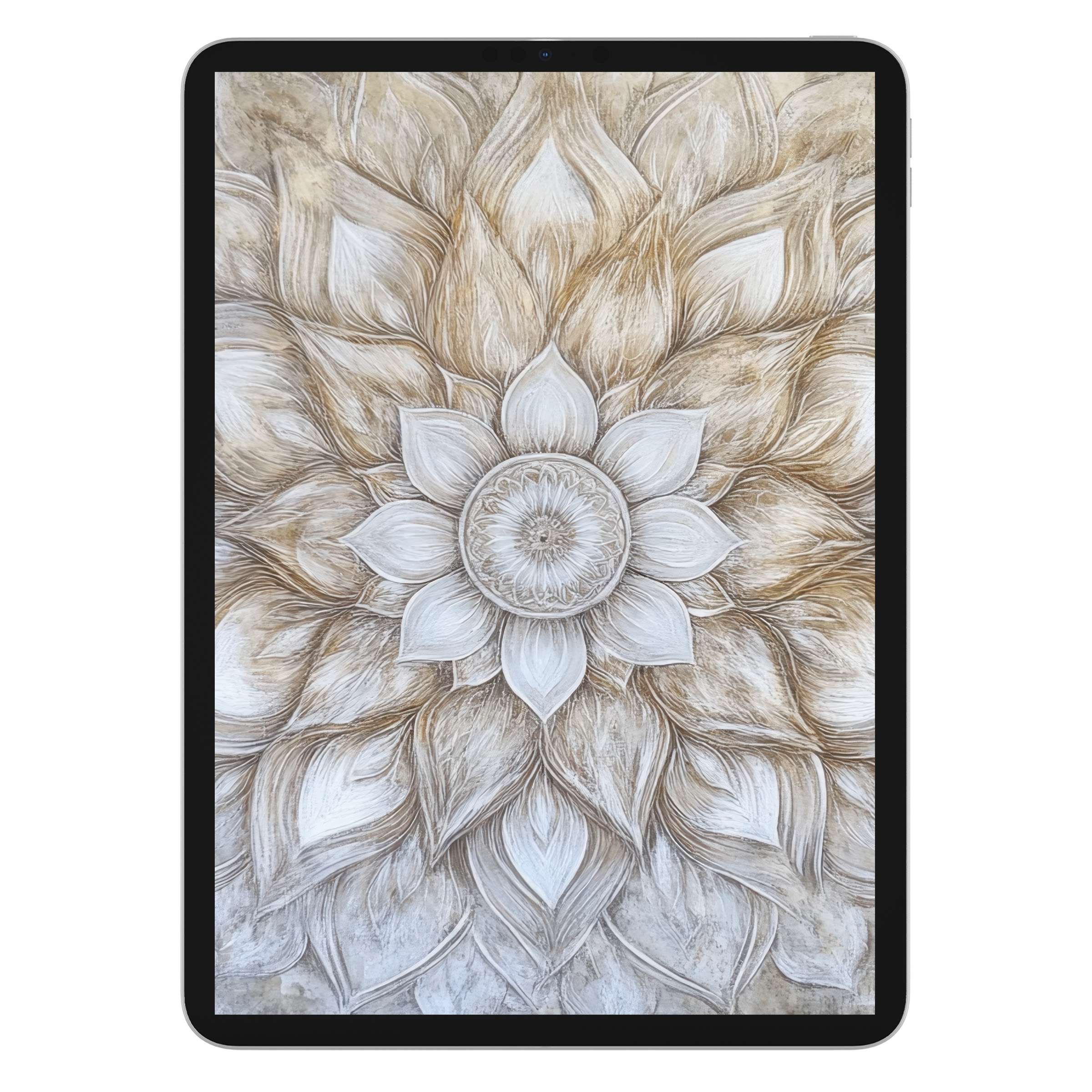 Inspiring neutral iPad wallpaper with elegant floral textures, perfect digital download for calming tablet background on iOS and Android