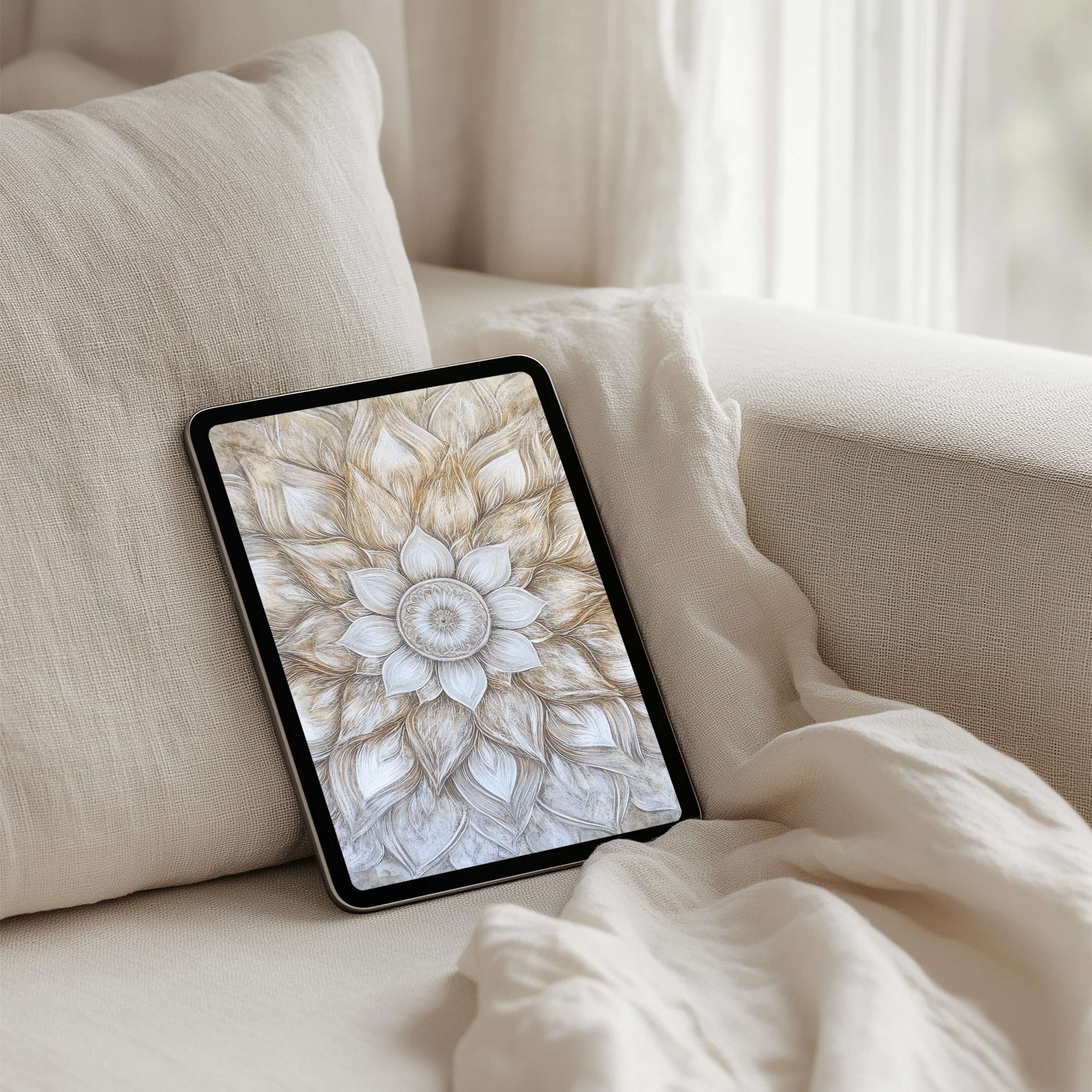 Elegant iPad background featuring a calming mandala design for instant download, ideal for any tablet adding a touch of mindfulness