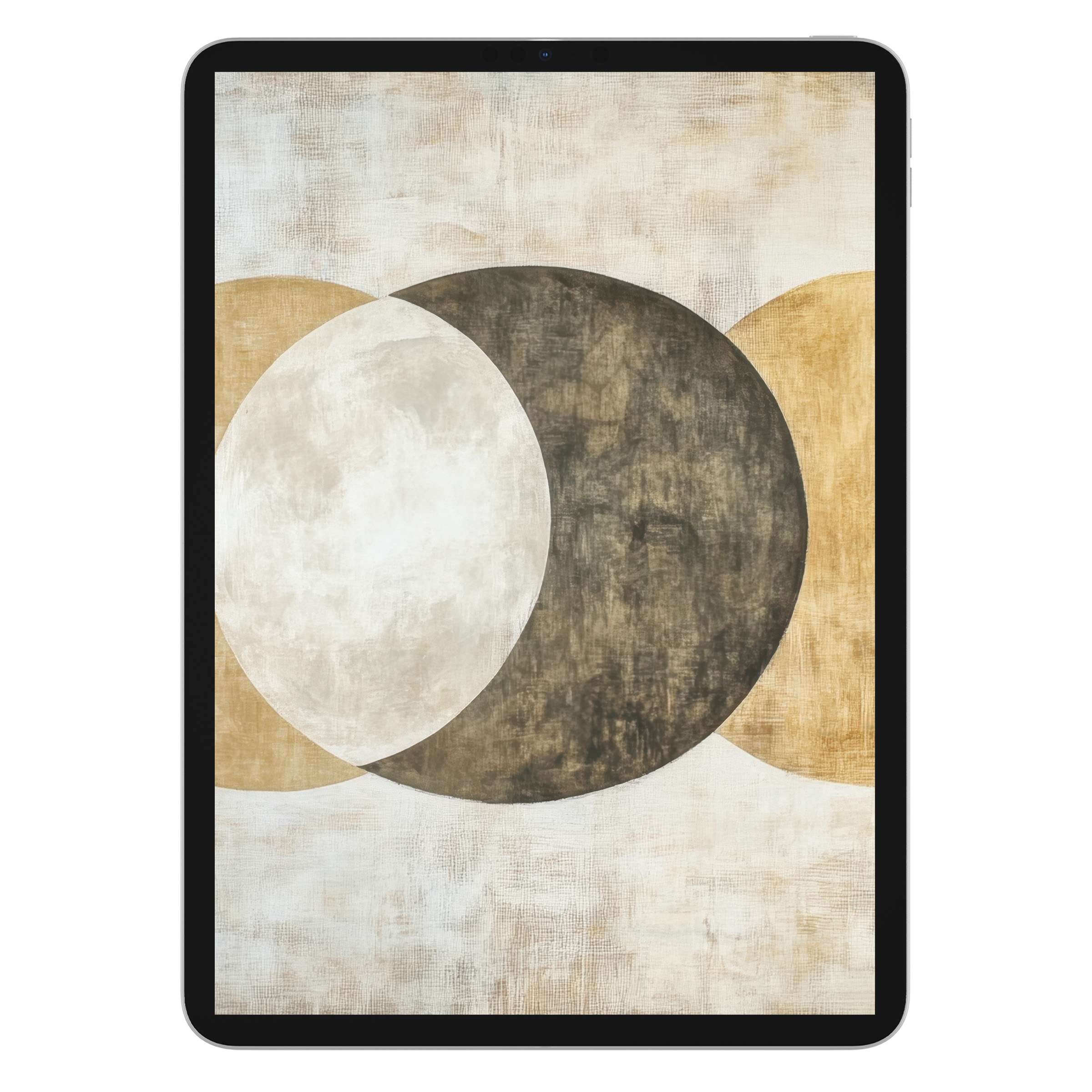 Elegant neutral iPad wallpaper with abstract circles in earth tones for digital download calming your tablet background subtly