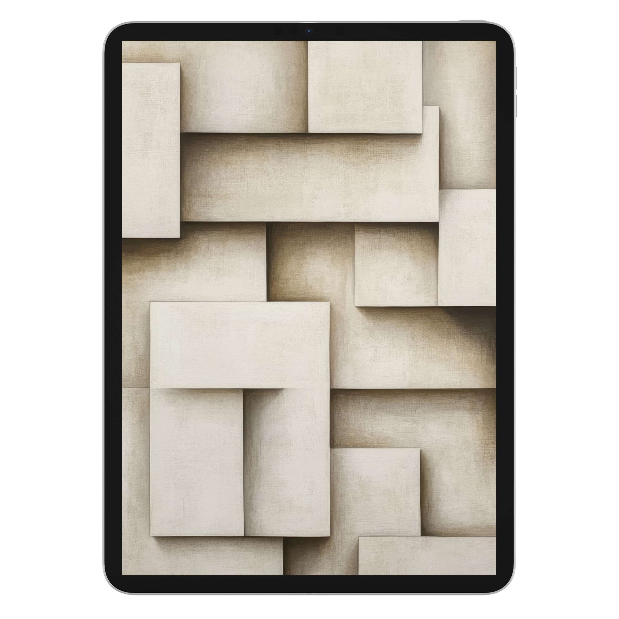 Elegant neutral iPad wallpaper featuring layered beige geometric patterns for a calming digital download tablet background artistry