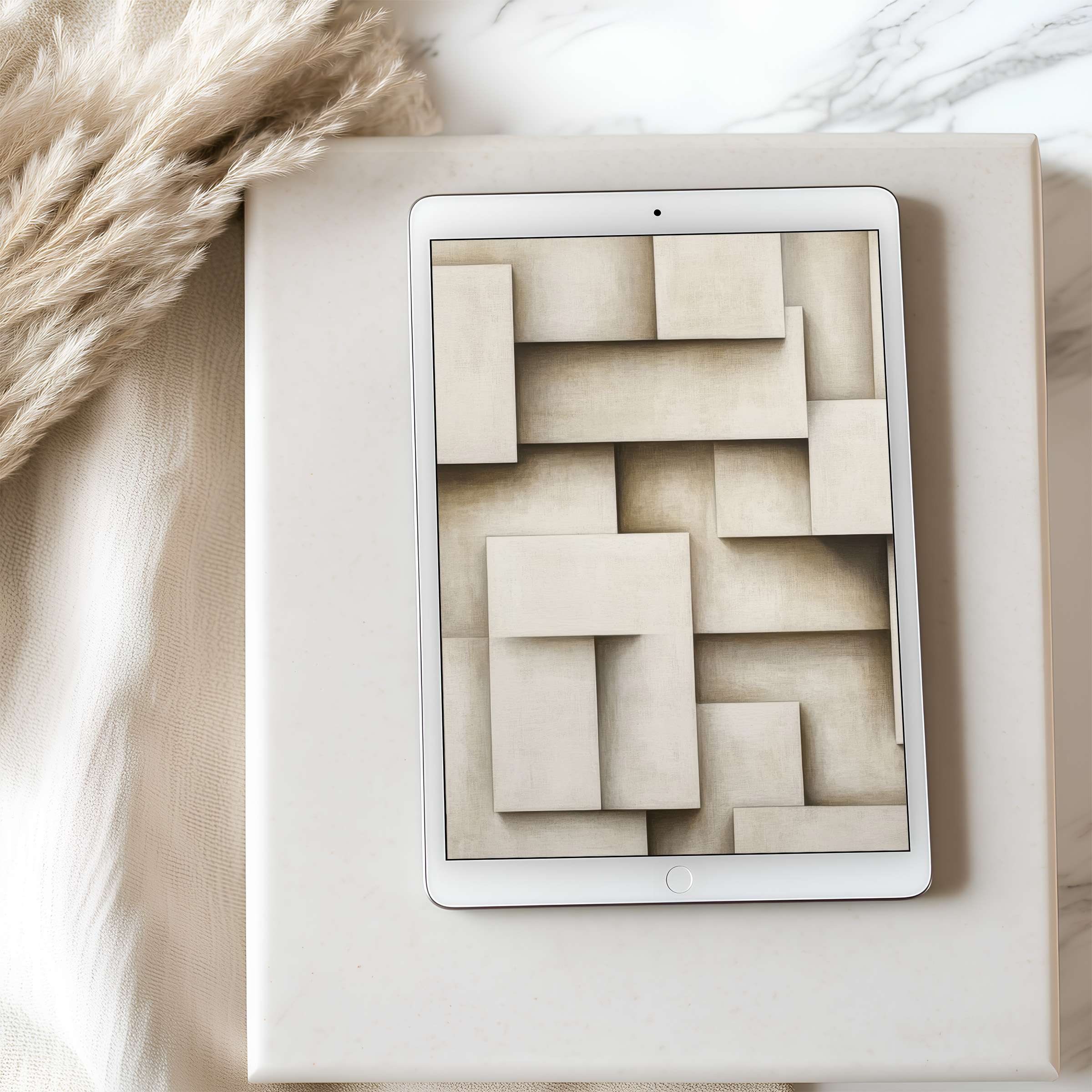 Elegant tablet wallpaper featuring beige geometric patterns enhances design aesthetic, suitable for high resolution displays on iPad and Android